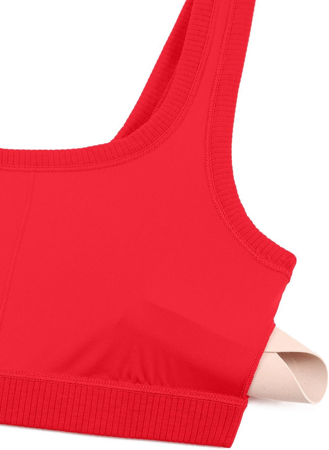 imageCRZ YOGA Ribbed Sports Bras for Women U Back Wireless Medium Impact Padded Yoga Workout CamiDeep Red