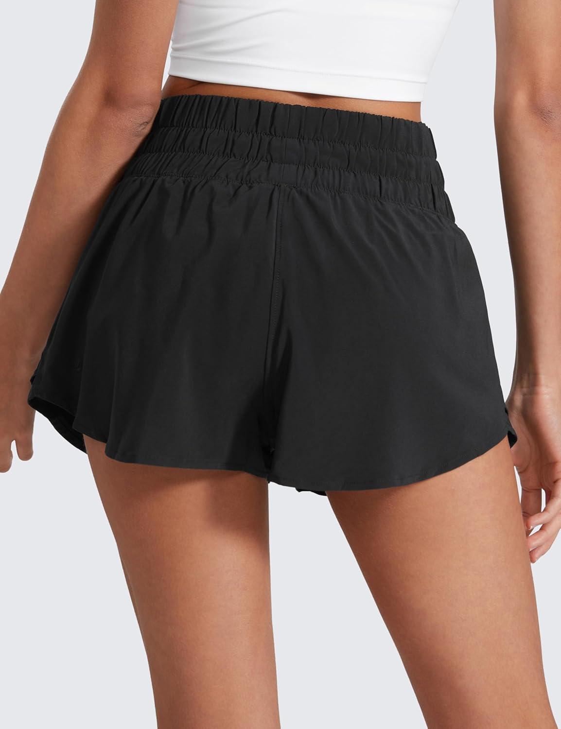 imageCRZ YOGA Ruffle Skirt Overlay Athletic Shorts for Women High Waisted Flowy for Workout Running Tennis with Zip PocketBlack