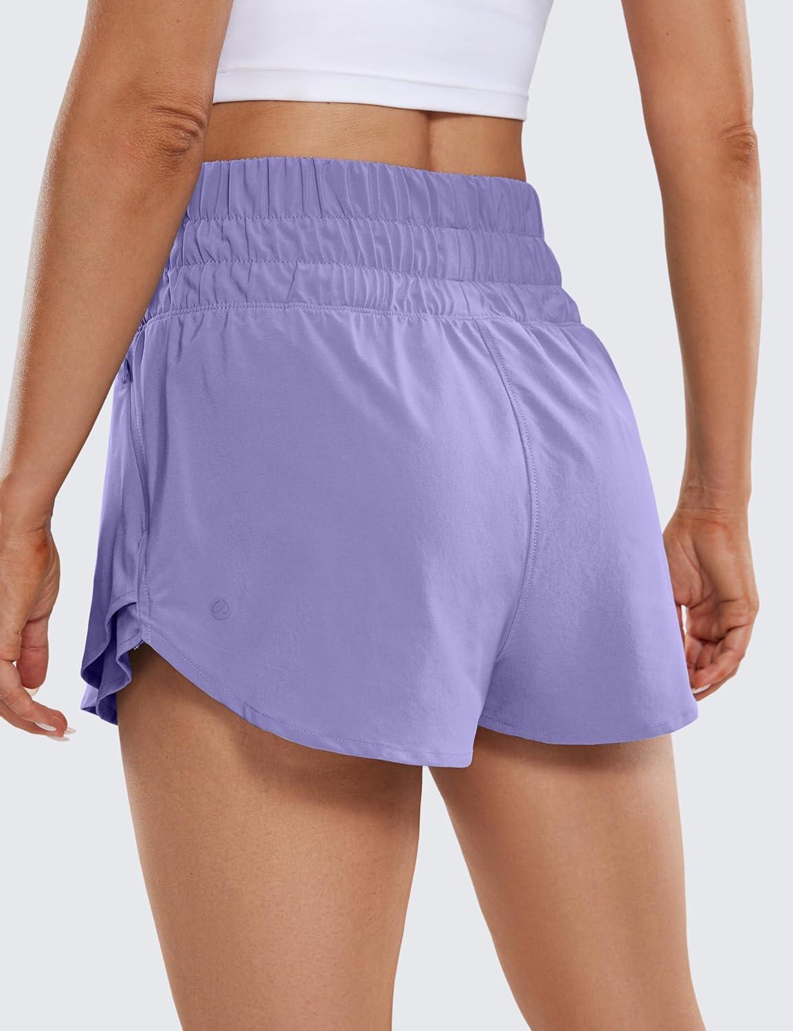 imageCRZ YOGA Ruffle Skirt Overlay Athletic Shorts for Women High Waisted Flowy for Workout Running Tennis with Zip PocketDark Lavender Purple