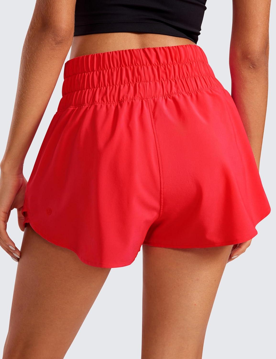 imageCRZ YOGA Ruffle Skirt Overlay Athletic Shorts for Women High Waisted Flowy for Workout Running Tennis with Zip PocketDeep Red
