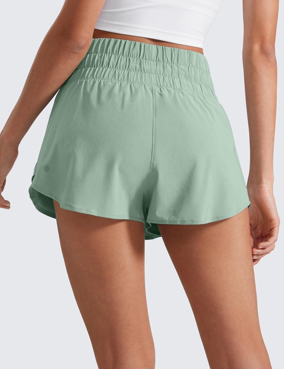 imageCRZ YOGA Ruffle Skirt Overlay Athletic Shorts for Women High Waisted Flowy for Workout Running Tennis with Zip PocketGreen Palm Court
