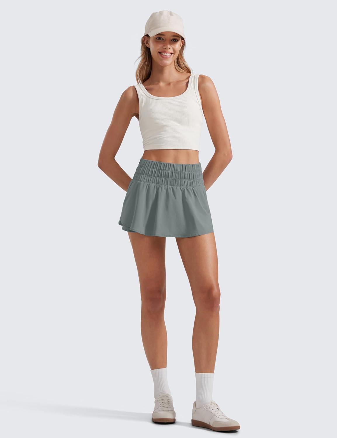 imageCRZ YOGA Ruffle Skirt Overlay Athletic Shorts for Women High Waisted Flowy for Workout Running Tennis with Zip PocketGrey Sage