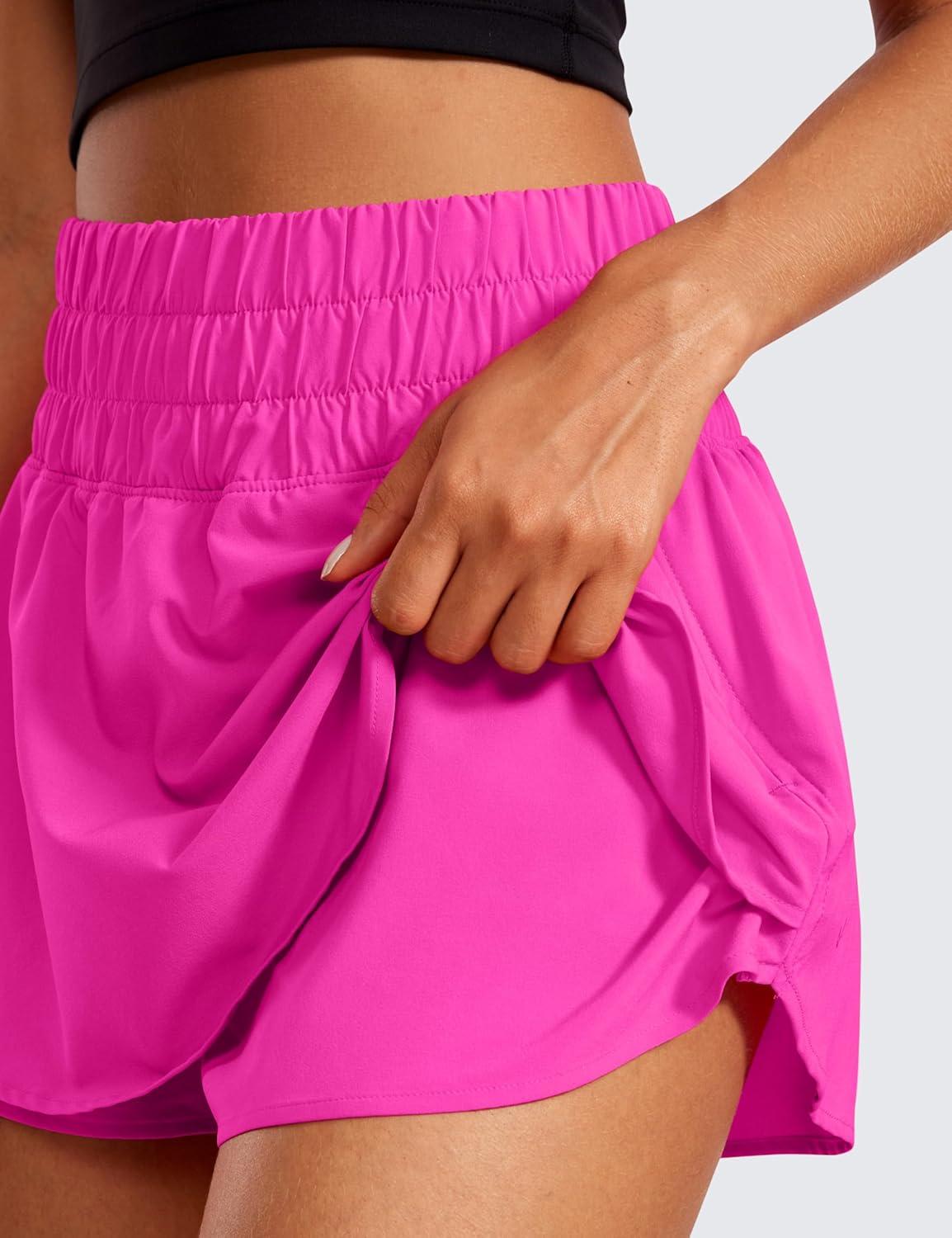 imageCRZ YOGA Ruffle Skirt Overlay Athletic Shorts for Women High Waisted Flowy for Workout Running Tennis with Zip PocketHibiscus Purple