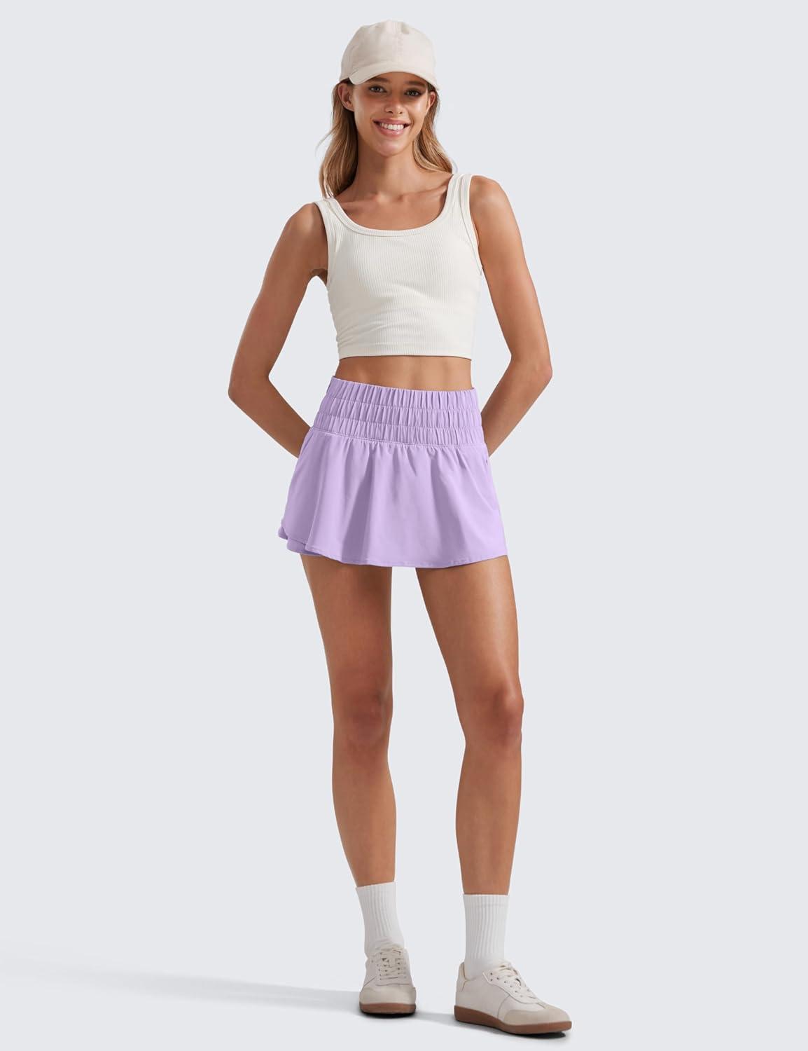 imageCRZ YOGA Ruffle Skirt Overlay Athletic Shorts for Women High Waisted Flowy for Workout Running Tennis with Zip PocketLilac