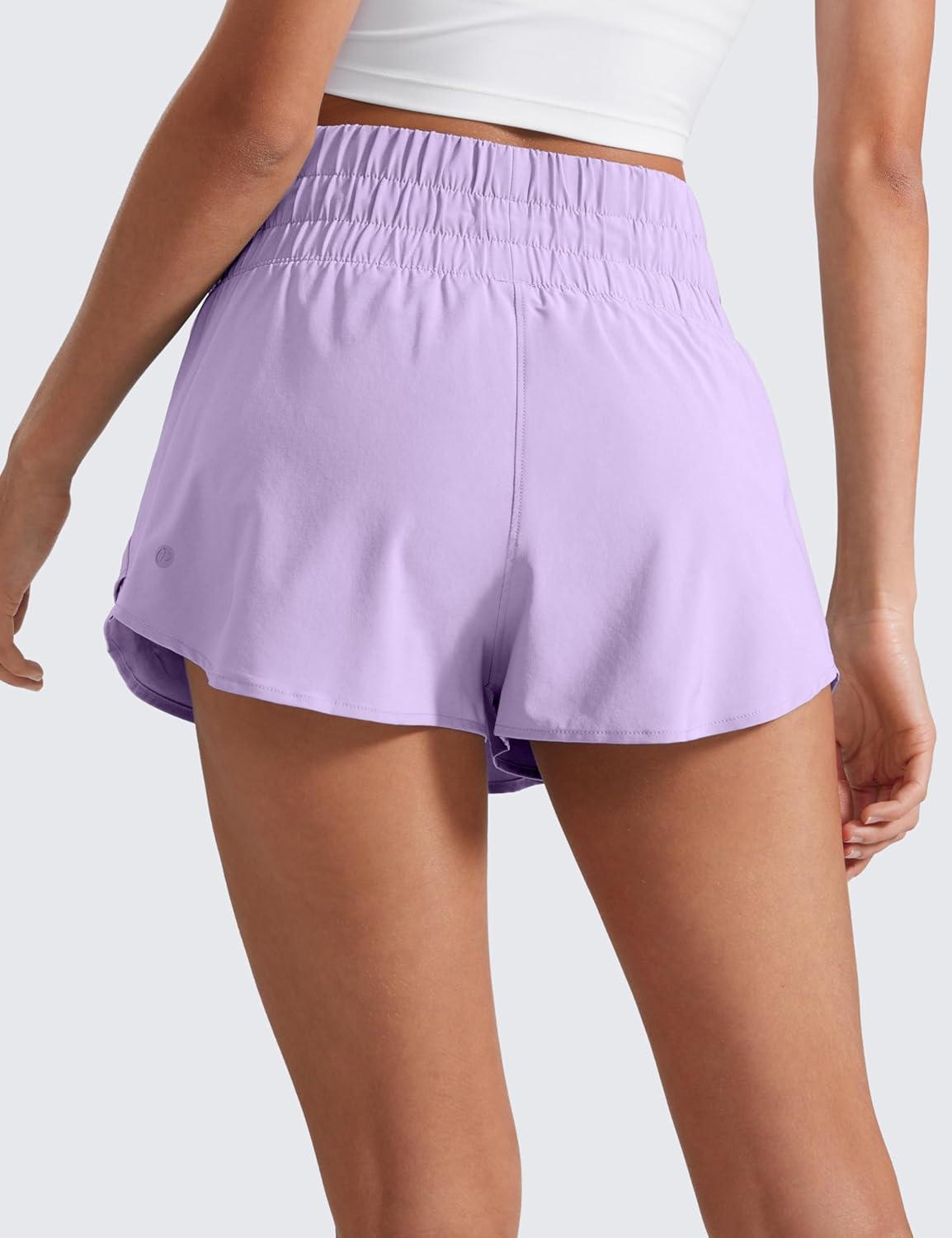 imageCRZ YOGA Ruffle Skirt Overlay Athletic Shorts for Women High Waisted Flowy for Workout Running Tennis with Zip PocketLilac