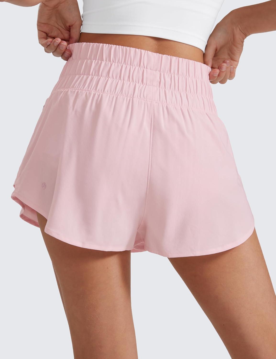 imageCRZ YOGA Ruffle Skirt Overlay Athletic Shorts for Women High Waisted Flowy for Workout Running Tennis with Zip PocketStrawberry Pink