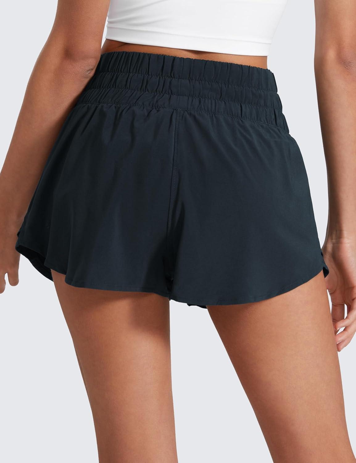 imageCRZ YOGA Ruffle Skirt Overlay Athletic Shorts for Women High Waisted Flowy for Workout Running Tennis with Zip PocketTrue Navy