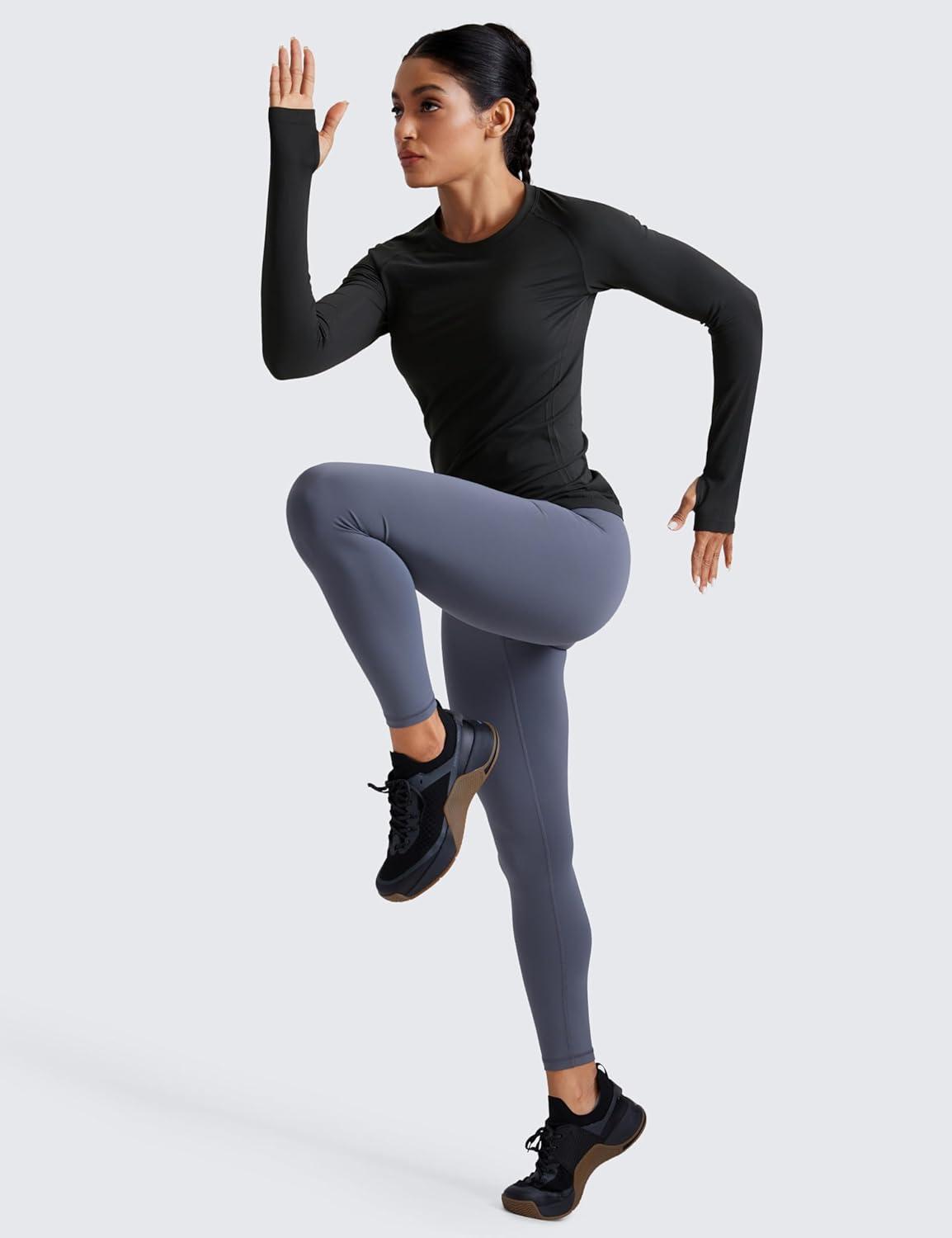 imageCRZ YOGA Seamless Long Sleeve Shirts for Women Hip Workout Athletic Running Gym Yoga Tops Breathable Crew Neck TShirtBlack