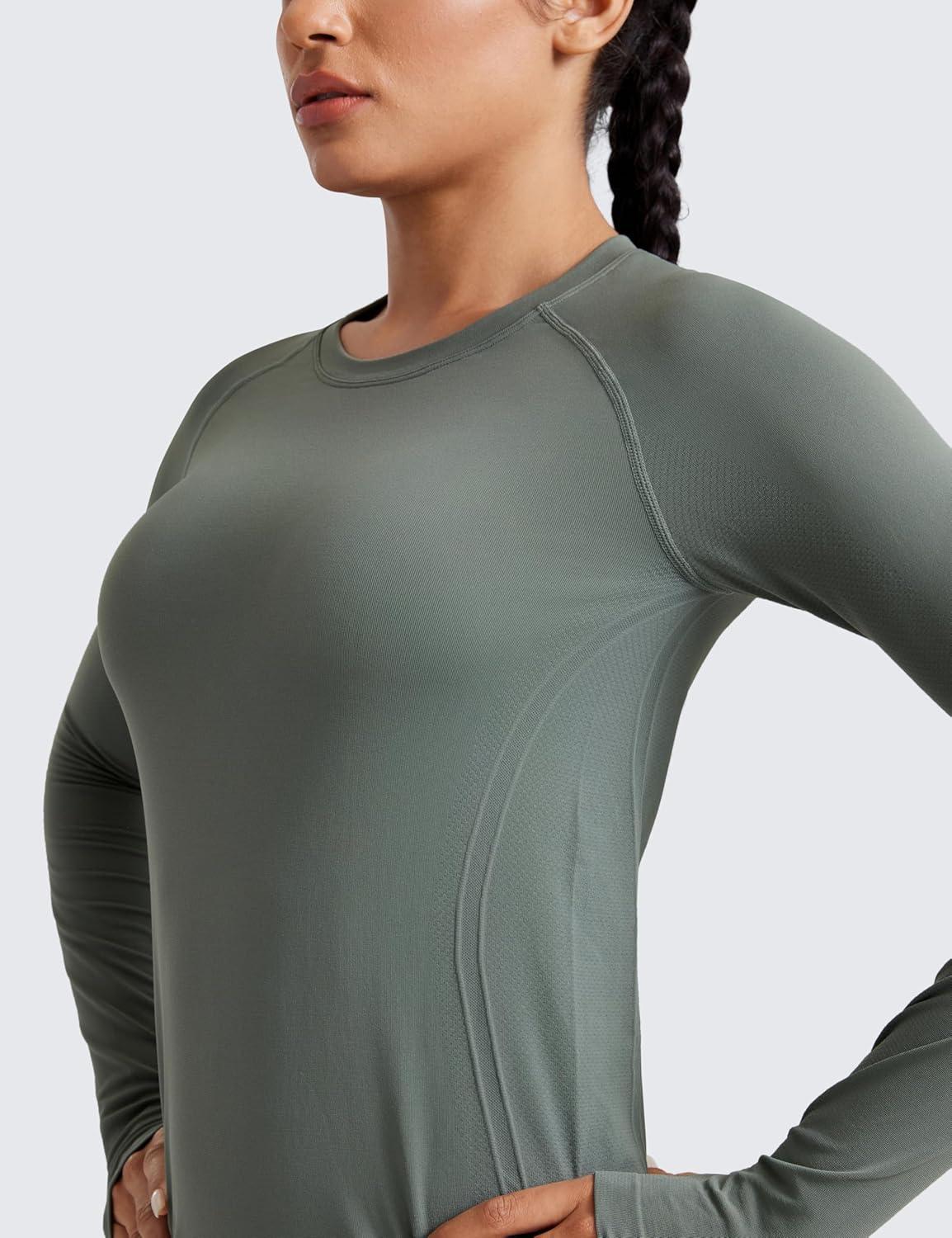 imageCRZ YOGA Seamless Long Sleeve Shirts for Women Hip Workout Athletic Running Gym Yoga Tops Breathable Crew Neck TShirtGrey Sage