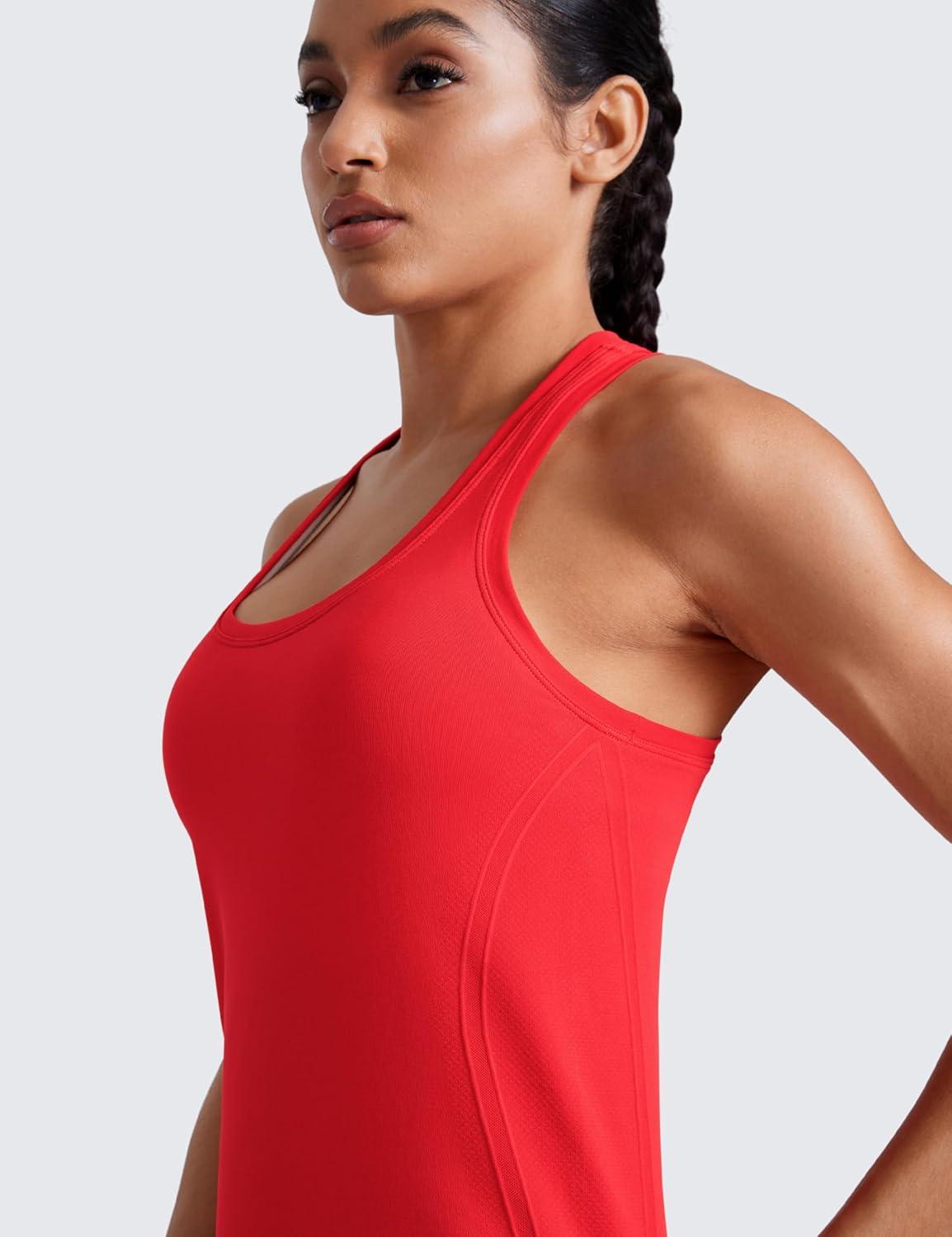 imageCRZ YOGA Seamless Racerback Tank Tops for Women Gym Workout Athletic Running Sleeveless Shirts Breathable Scoop NeckDeep Red