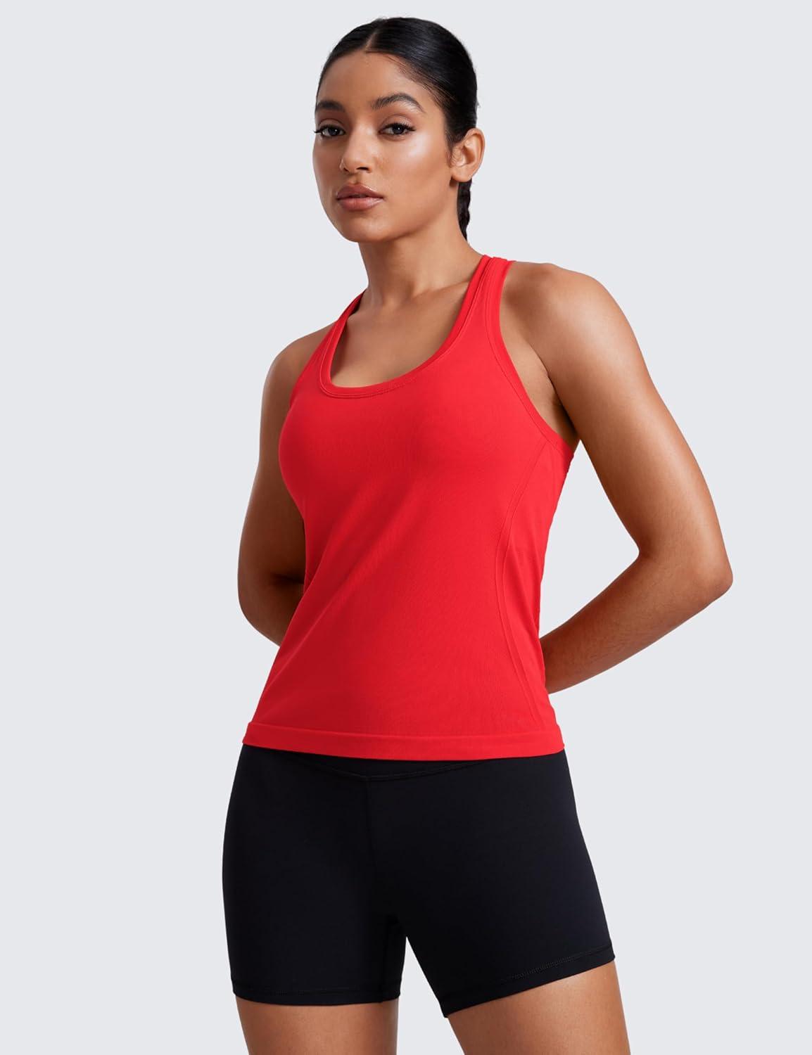imageCRZ YOGA Seamless Racerback Tank Tops for Women Gym Workout Athletic Running Sleeveless Shirts Breathable Scoop NeckDeep Red