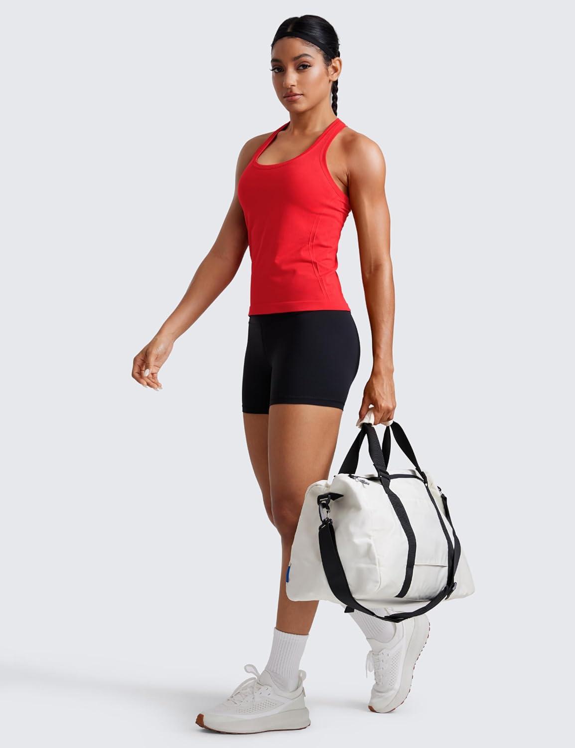 imageCRZ YOGA Seamless Racerback Tank Tops for Women Gym Workout Athletic Running Sleeveless Shirts Breathable Scoop NeckDeep Red