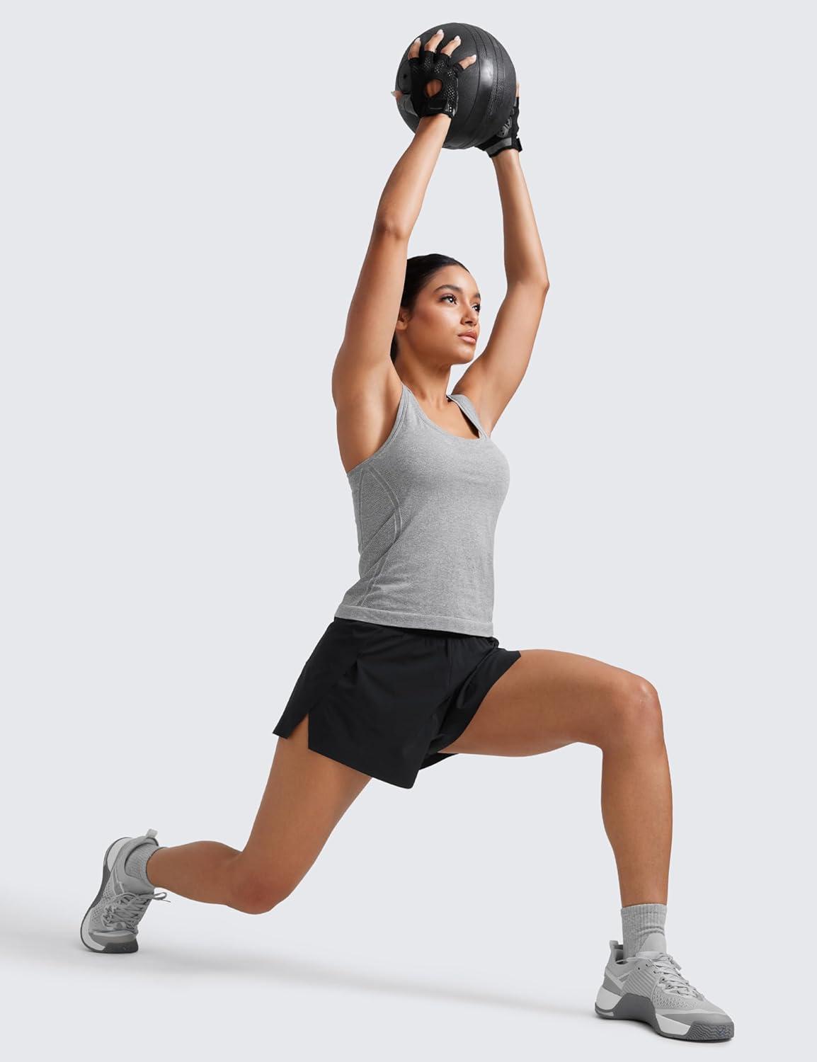 imageCRZ YOGA Seamless Racerback Tank Tops for Women Gym Workout Athletic Running Sleeveless Shirts Breathable Scoop NeckSlate Grey Marl