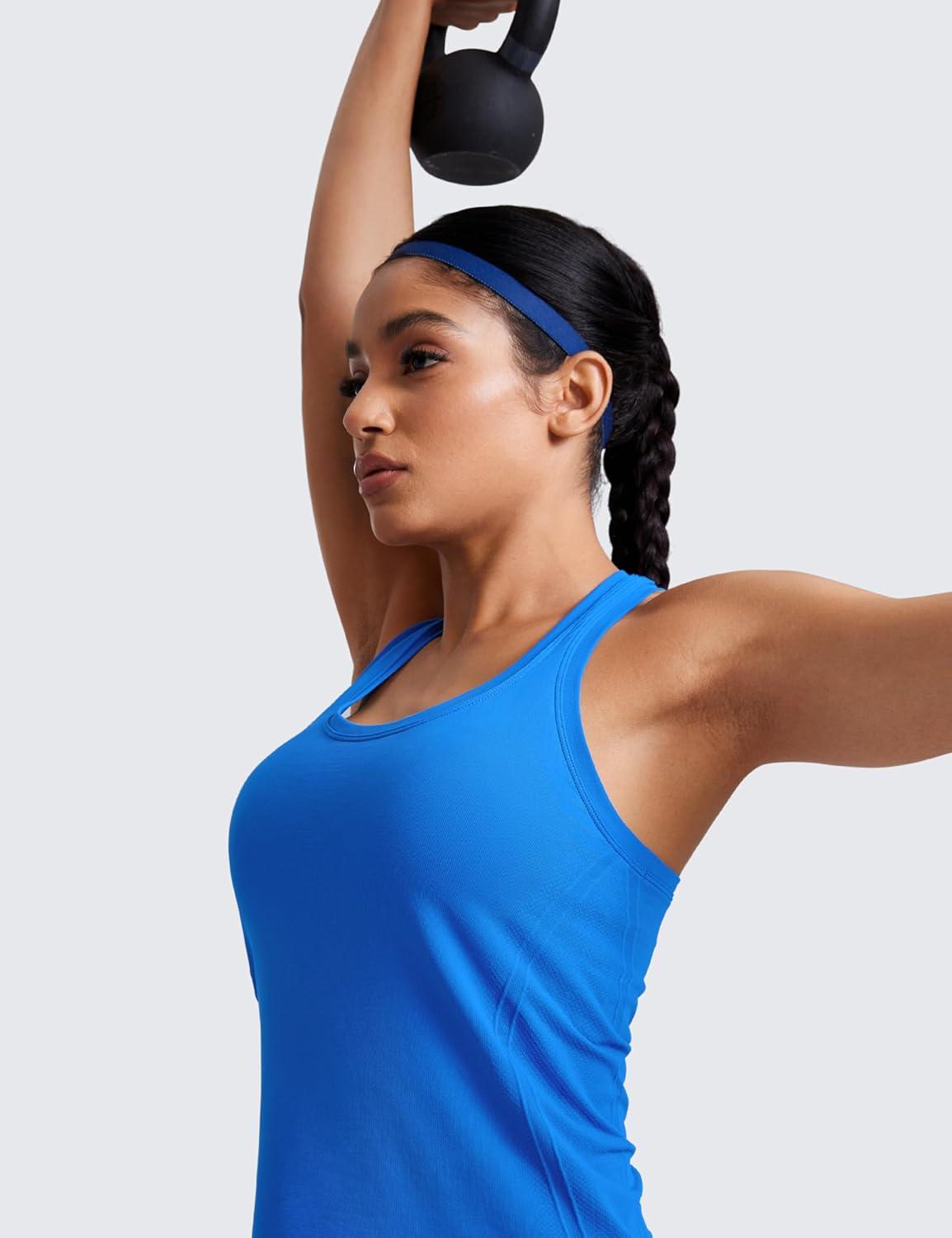 imageCRZ YOGA Seamless Racerback Tank Tops for Women Gym Workout Athletic Running Sleeveless Shirts Breathable Scoop NeckSparkle Blue