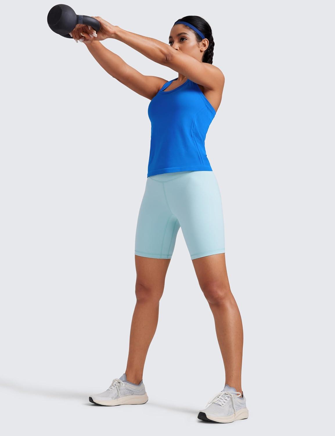 imageCRZ YOGA Seamless Racerback Tank Tops for Women Gym Workout Athletic Running Sleeveless Shirts Breathable Scoop NeckSparkle Blue