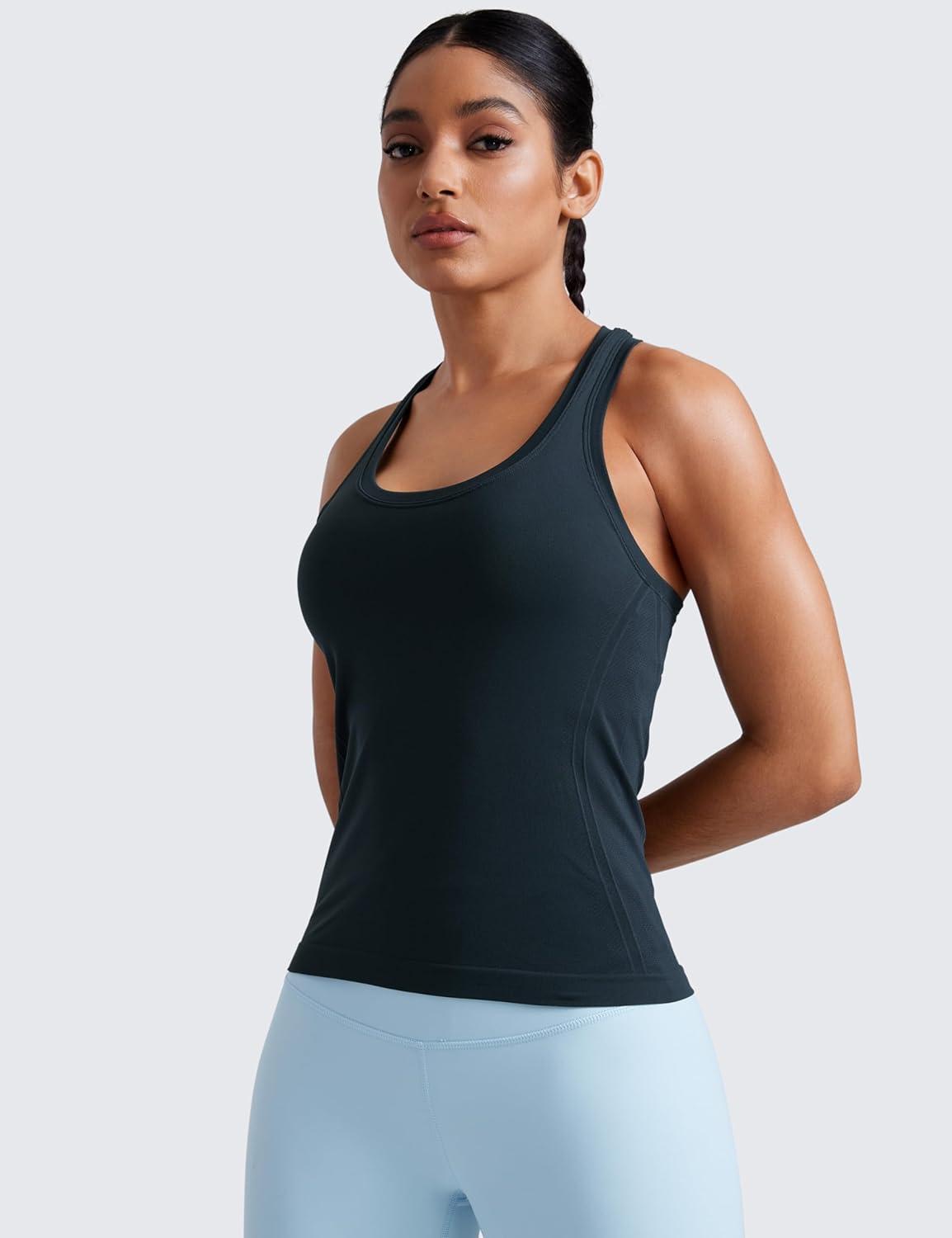 imageCRZ YOGA Seamless Racerback Tank Tops for Women Gym Workout Athletic Running Sleeveless Shirts Breathable Scoop NeckTrue Navy