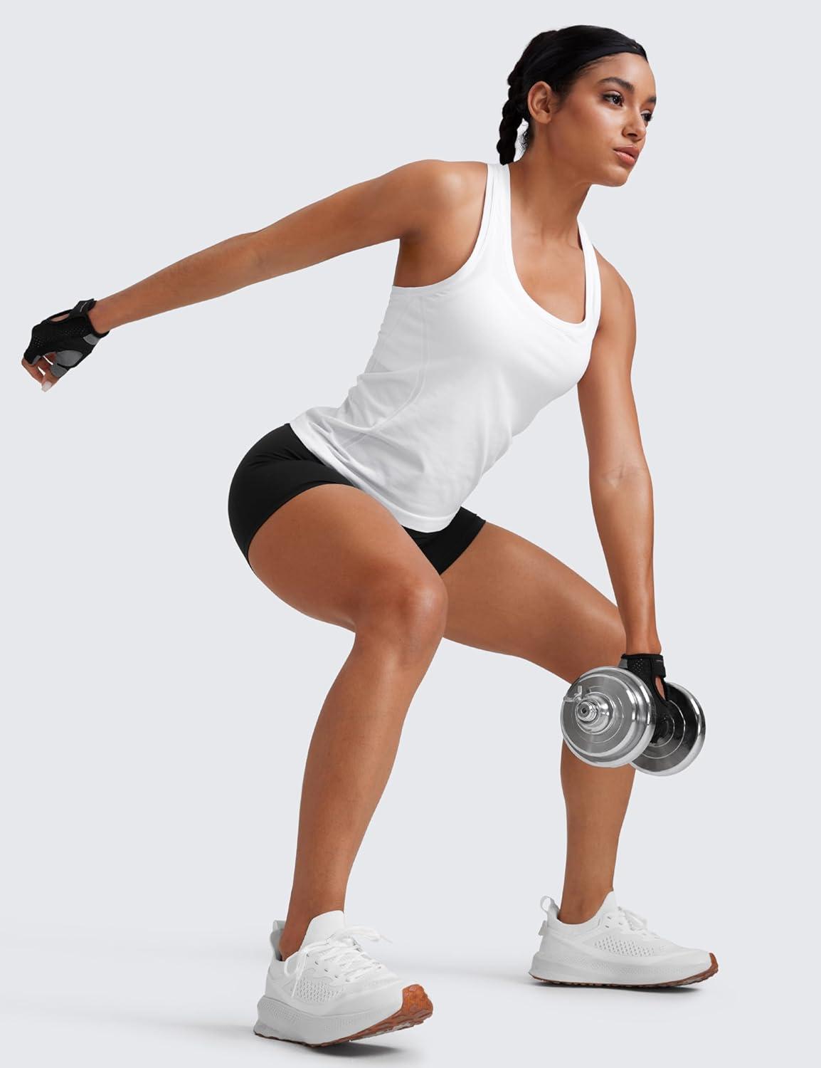 imageCRZ YOGA Seamless Racerback Tank Tops for Women Gym Workout Athletic Running Sleeveless Shirts Breathable Scoop NeckWhite