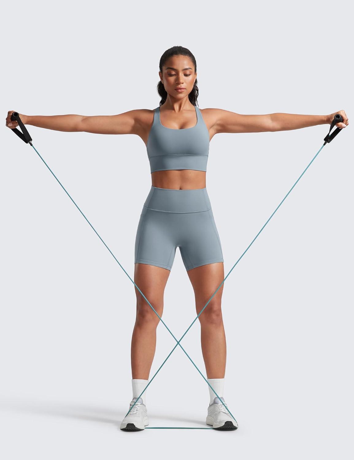 imageCRZ YOGA Secretsculpt Butterlift Biker Shorts Pockets 5 No Front Seam Womens High Waist Workout Booty Scrunch ButtBelgian Blue