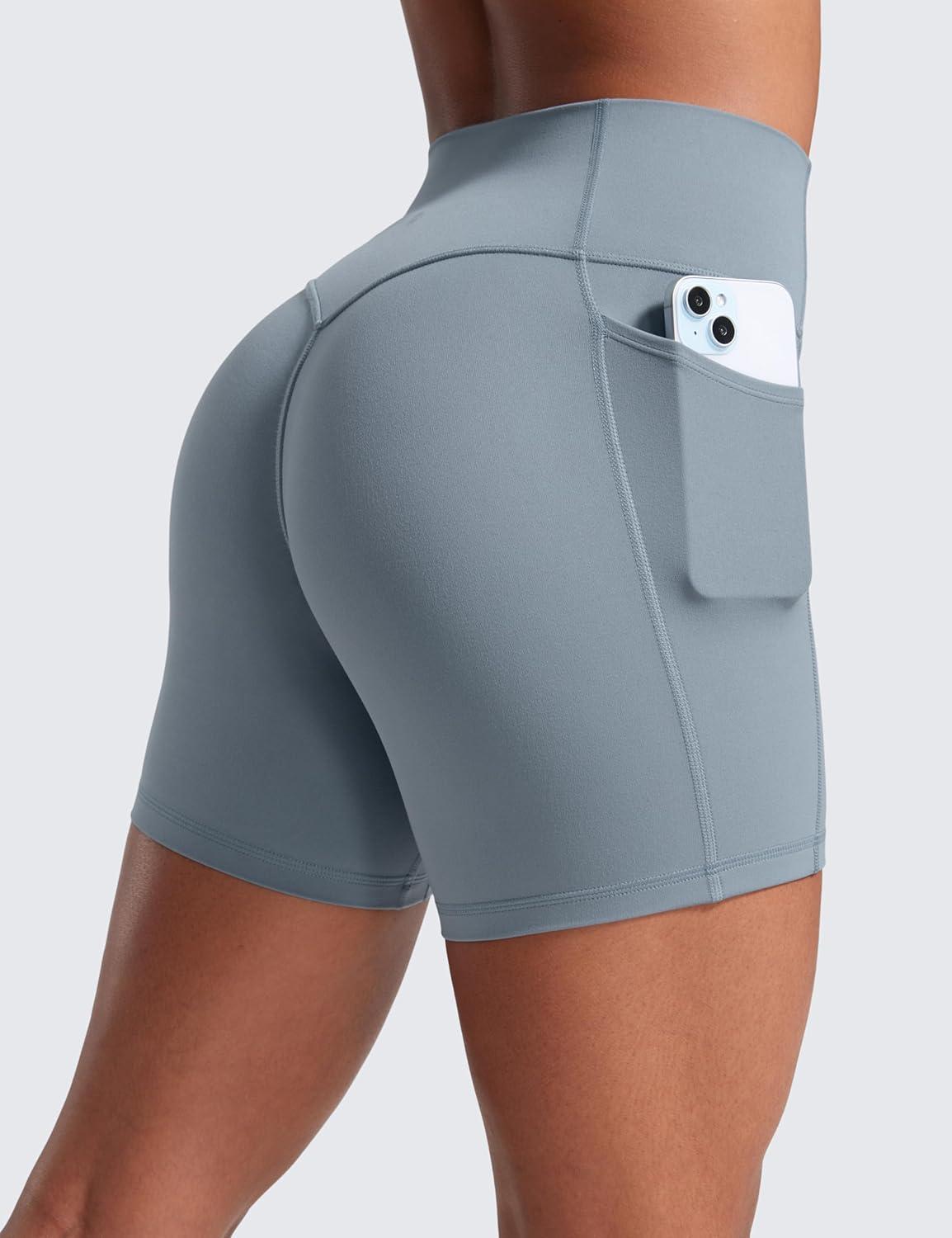 imageCRZ YOGA Secretsculpt Butterlift Biker Shorts Pockets 5 No Front Seam Womens High Waist Workout Booty Scrunch ButtBelgian Blue
