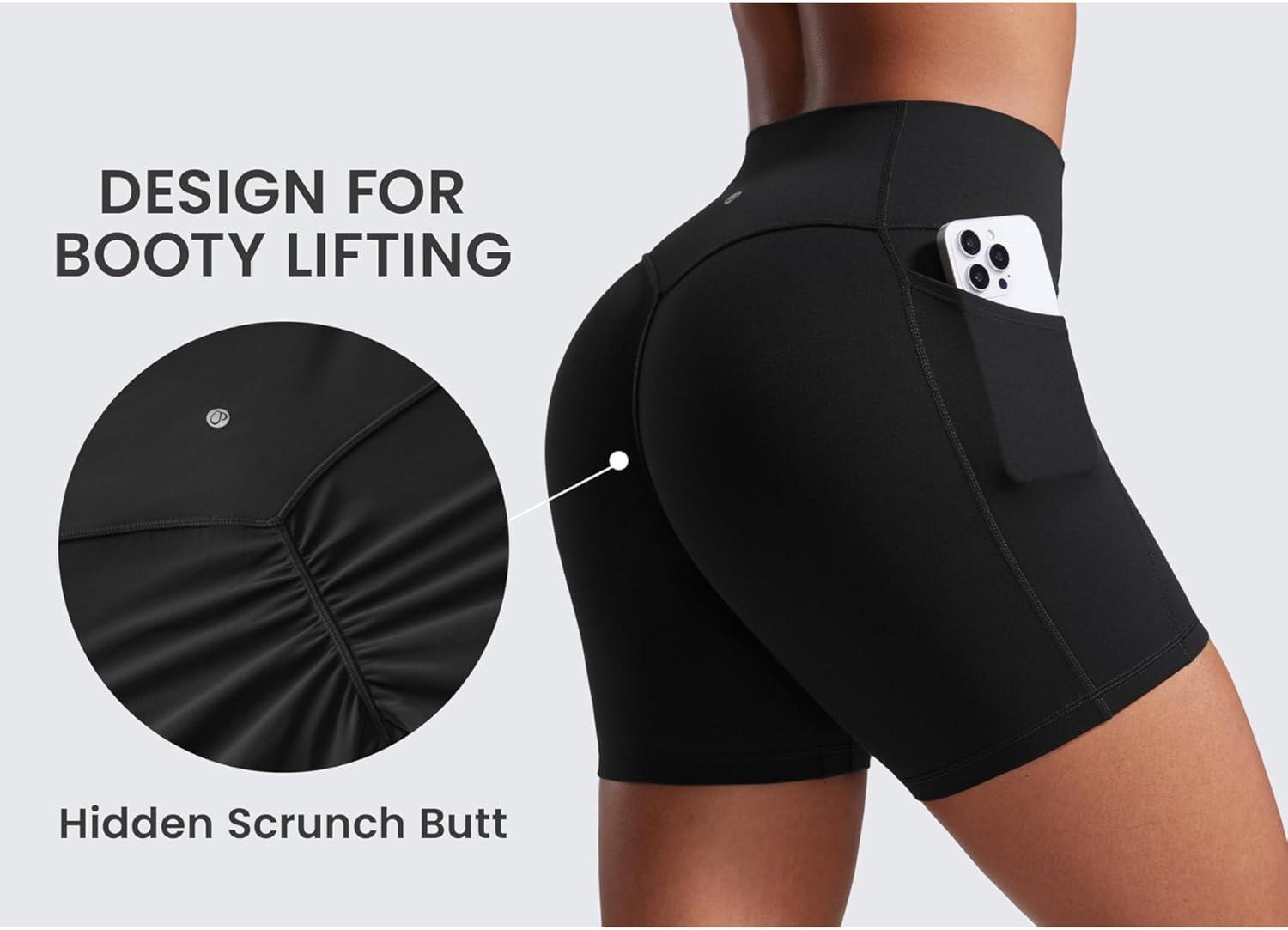 imageCRZ YOGA Secretsculpt Butterlift Biker Shorts Pockets 5 No Front Seam Womens High Waist Workout Booty Scrunch ButtBlack