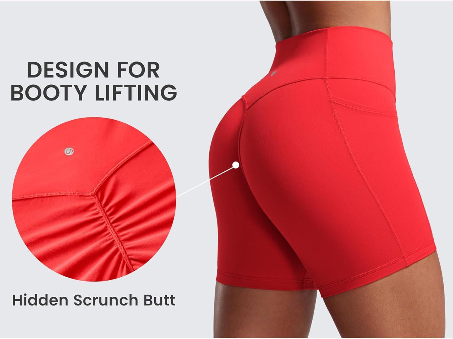 imageCRZ YOGA Secretsculpt Butterlift Biker Shorts Pockets 5 No Front Seam Womens High Waist Workout Booty Scrunch ButtDeep Red