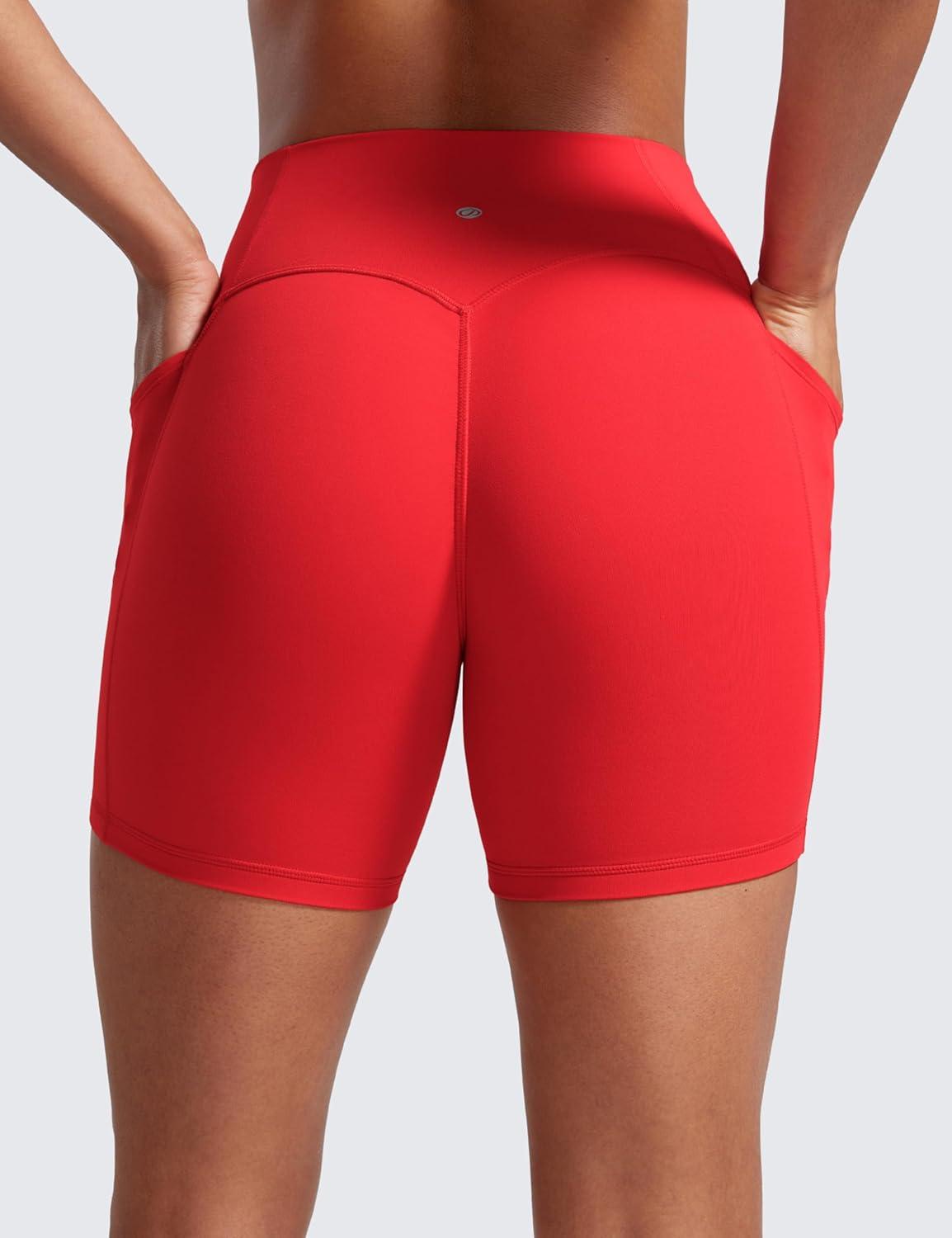 imageCRZ YOGA Secretsculpt Butterlift Biker Shorts Pockets 5 No Front Seam Womens High Waist Workout Booty Scrunch ButtDeep Red