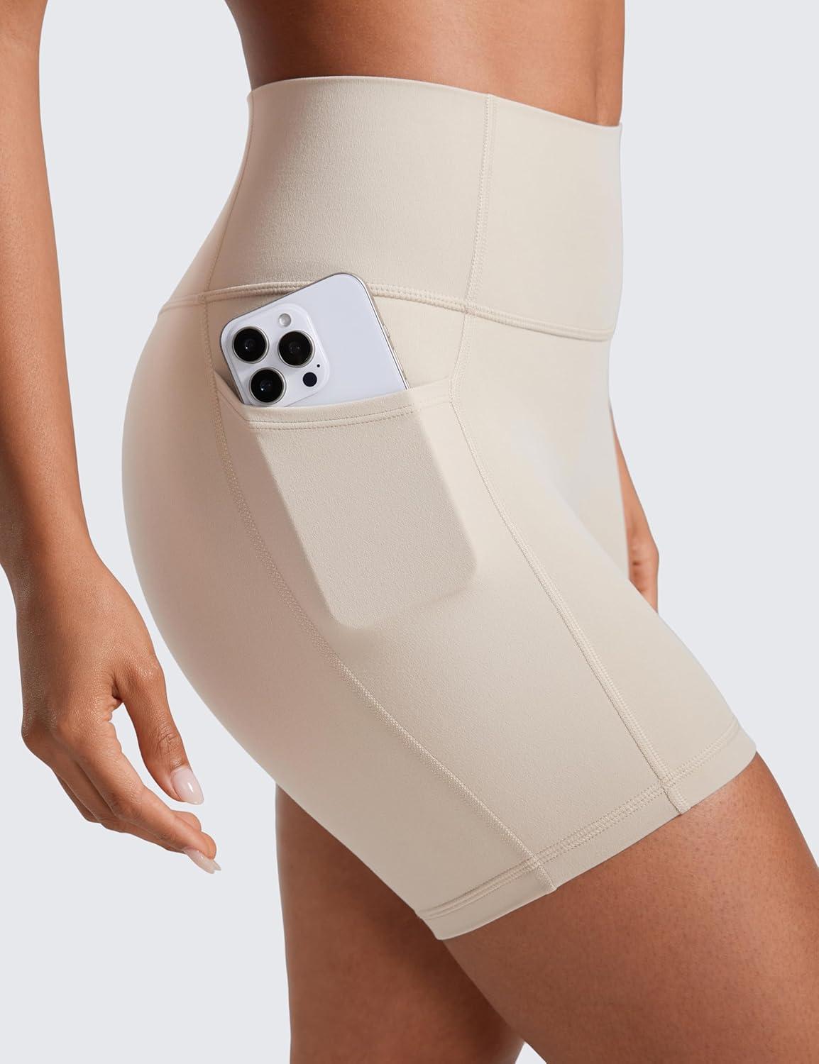 imageCRZ YOGA Secretsculpt Butterlift Biker Shorts Pockets 5 No Front Seam Womens High Waist Workout Booty Scrunch ButtMojave Tan