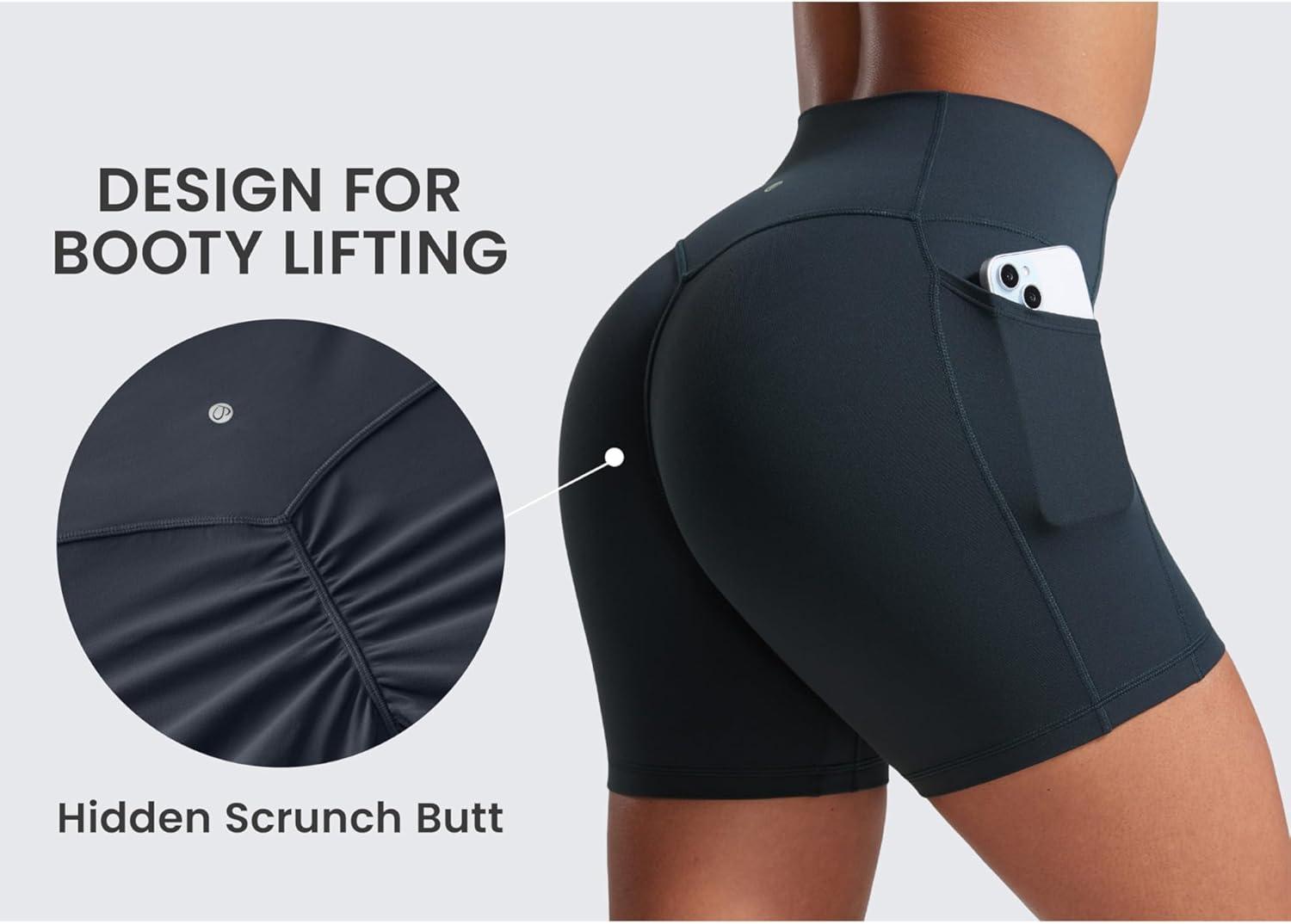 imageCRZ YOGA Secretsculpt Butterlift Biker Shorts Pockets 5 No Front Seam Womens High Waist Workout Booty Scrunch ButtTrue Navy