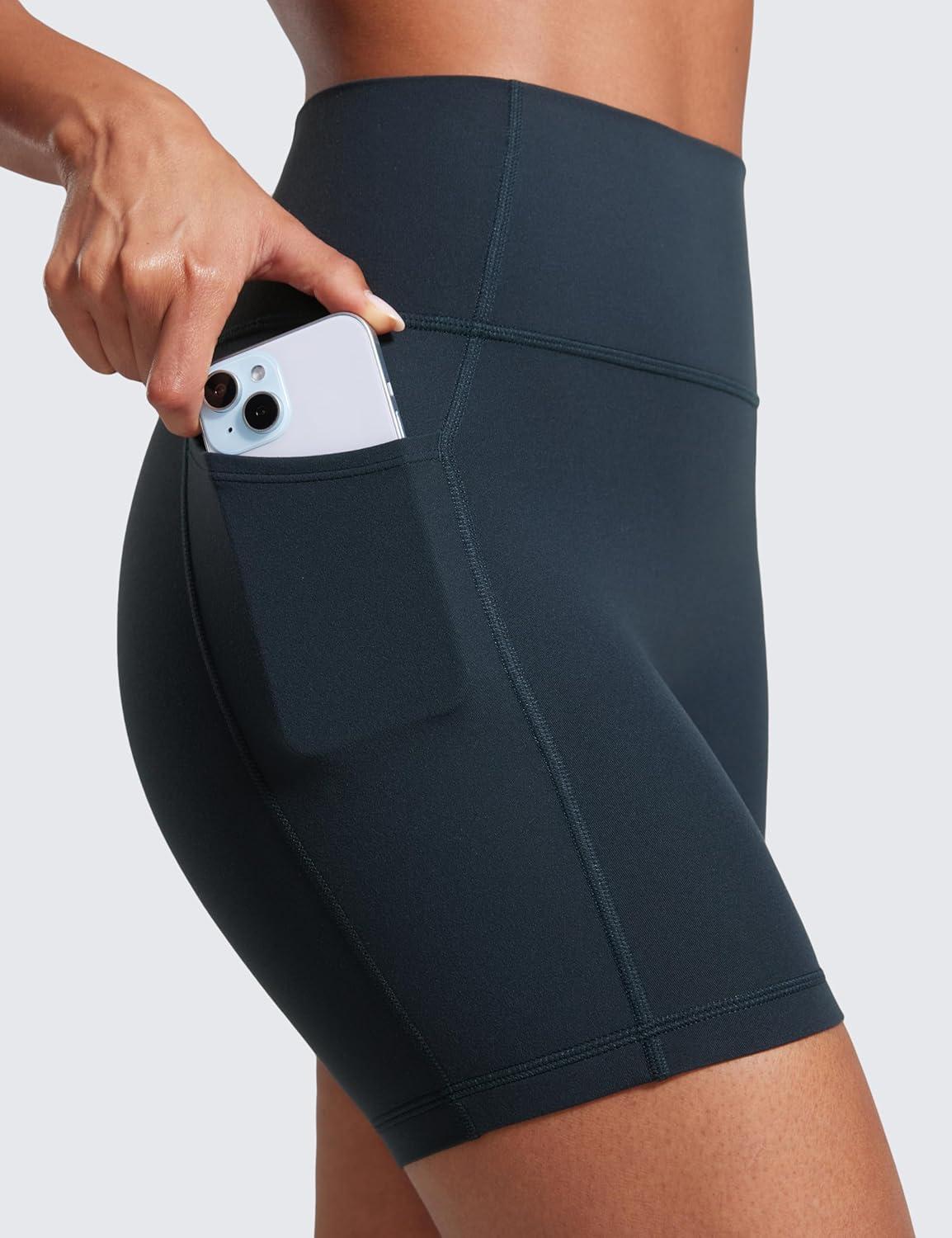 imageCRZ YOGA Secretsculpt Butterlift Biker Shorts Pockets 5 No Front Seam Womens High Waist Workout Booty Scrunch ButtTrue Navy