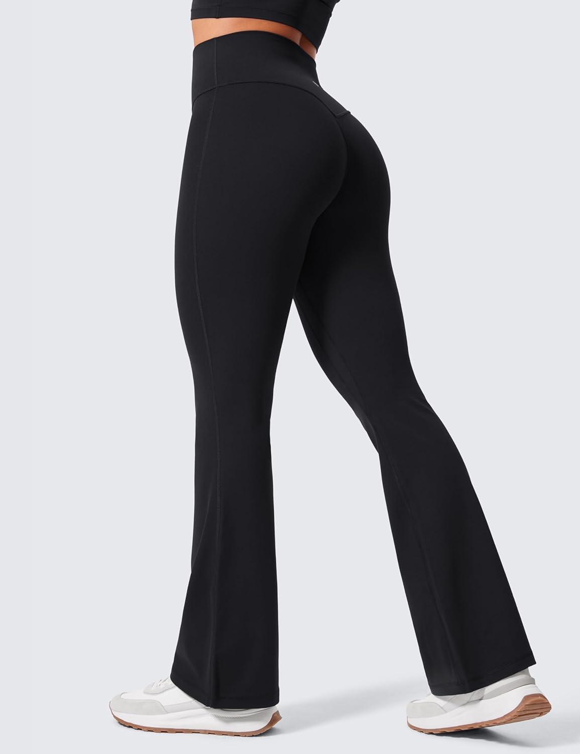 imageCRZ YOGA Secretsculpt Butterlift Flare Leggings 31quot No Front Seam High Waist Bootcut Yoga Pants Booty Scrunch ButtBlack