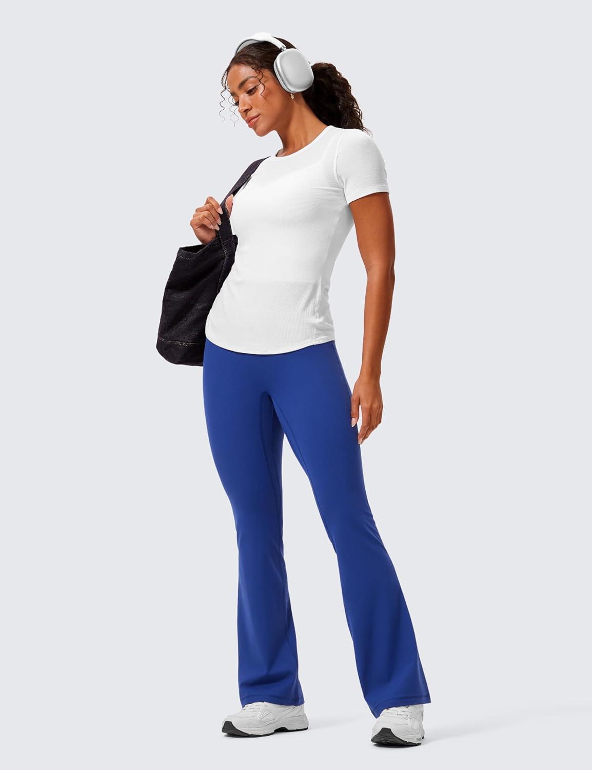 imageCRZ YOGA Secretsculpt Butterlift Flare Leggings 31quot No Front Seam High Waist Bootcut Yoga Pants Booty Scrunch ButtWaves Blue