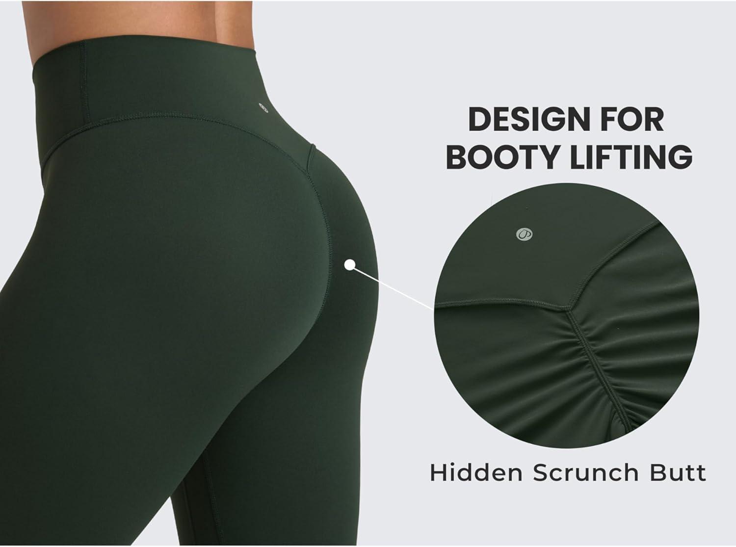 imageCRZ YOGA Secretsculpt Butterlift Workout Leggings 25quot No Front Seam High Waisted Womens Yoga Pants Booty Scrunch ButtLegend Green