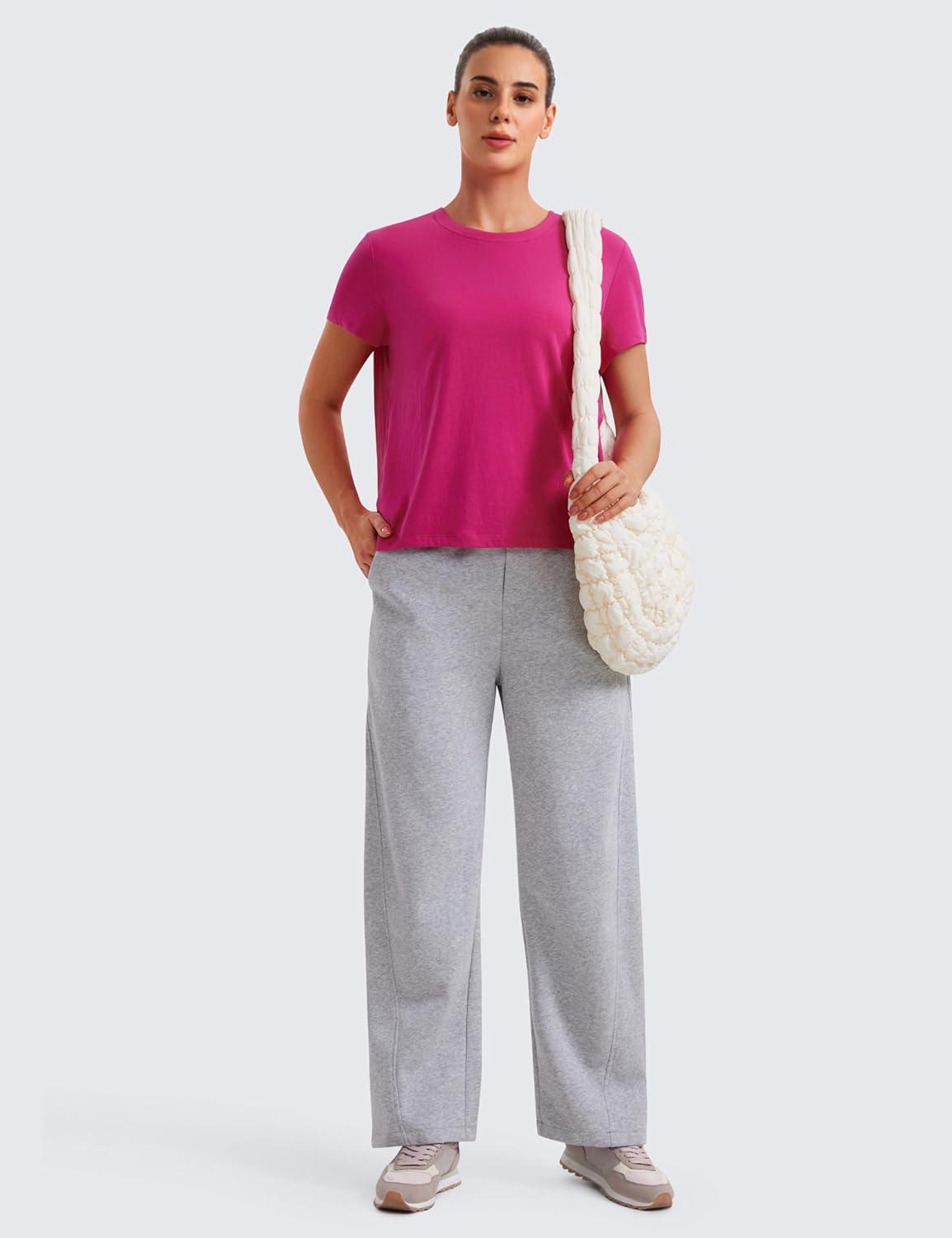 imageCRZ YOGA Short Sleeve Yoga Tops for Women Soft Loose Casual Flowy Shirts Crew Neck Workout Basic TShirtGranita Pink