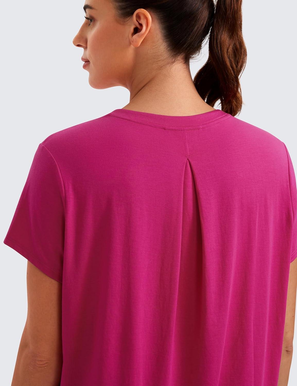 imageCRZ YOGA Short Sleeve Yoga Tops for Women Soft Loose Casual Flowy Shirts Crew Neck Workout Basic TShirtGranita Pink