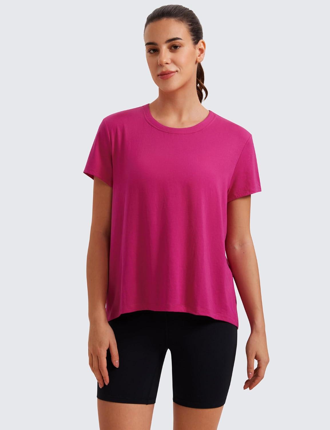 imageCRZ YOGA Short Sleeve Yoga Tops for Women Soft Loose Casual Flowy Shirts Crew Neck Workout Basic TShirtGranita Pink