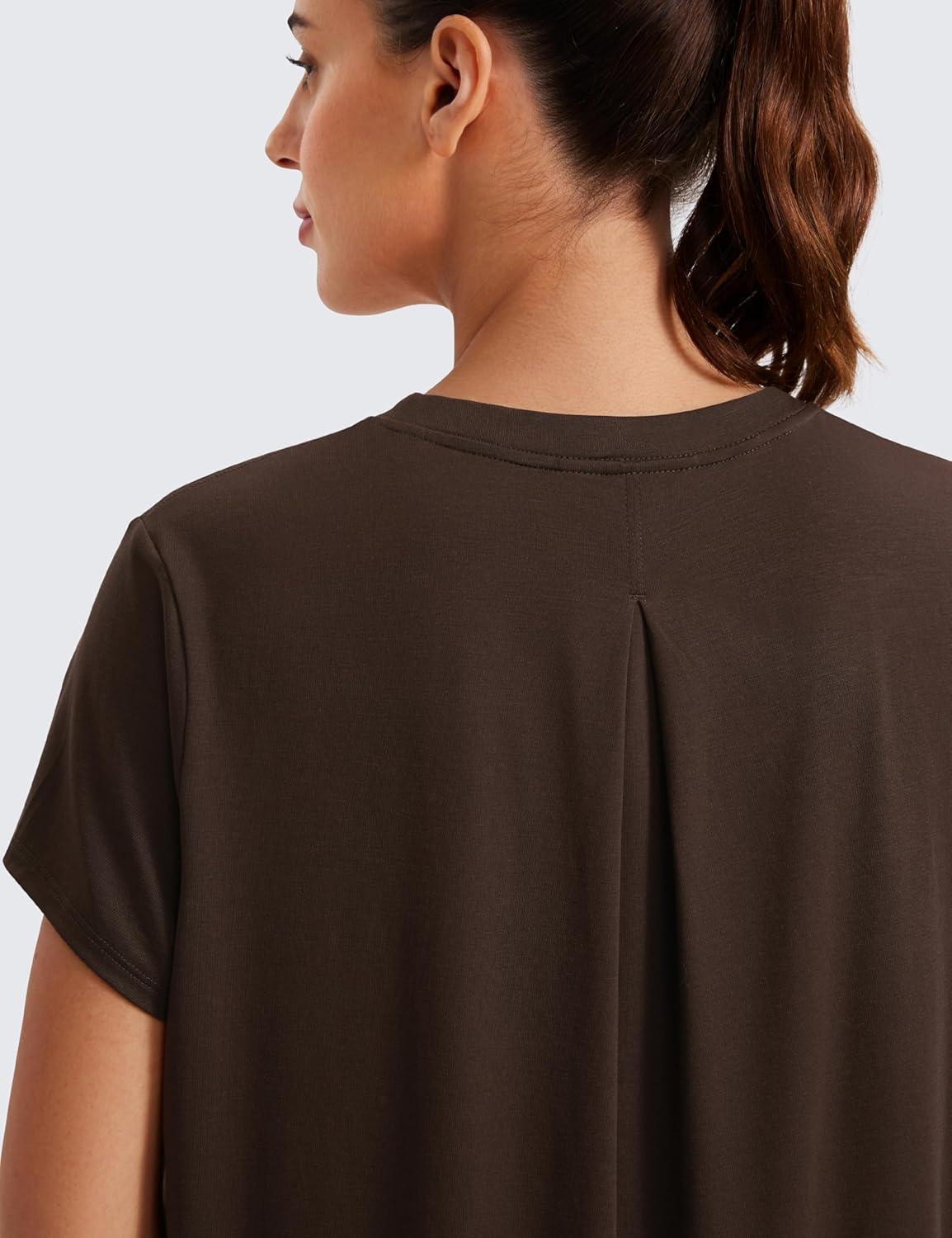 imageCRZ YOGA Short Sleeve Yoga Tops for Women Soft Loose Casual Flowy Shirts Crew Neck Workout Basic TShirtHot Fudge Brown