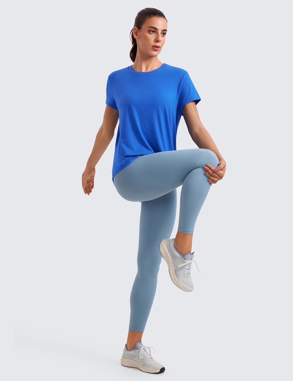 imageCRZ YOGA Short Sleeve Yoga Tops for Women Soft Loose Casual Flowy Shirts Crew Neck Workout Basic TShirtSparkle Blue