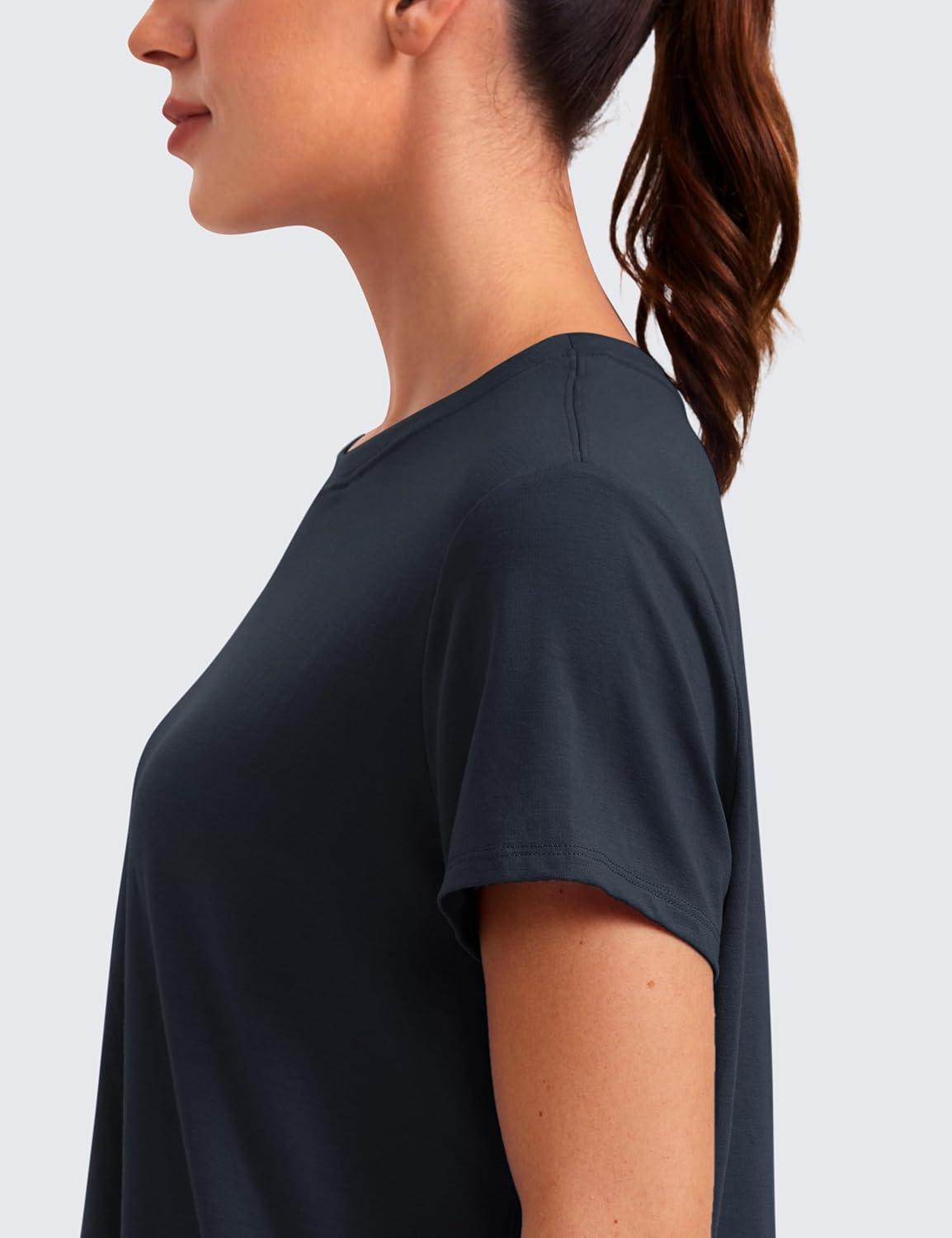 imageCRZ YOGA Short Sleeve Yoga Tops for Women Soft Loose Casual Flowy Shirts Crew Neck Workout Basic TShirtTrue Navy
