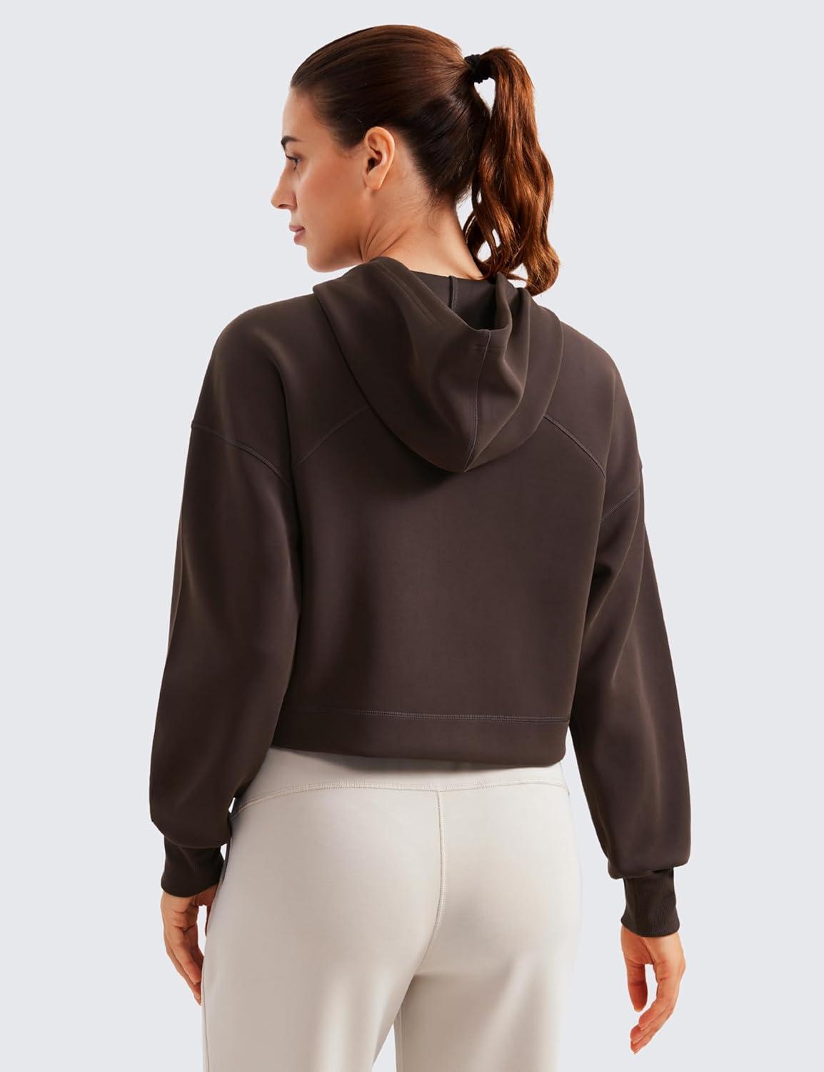 imageCRZ YOGA SoftAura Cropped Hoodies for Women Long Sleeve Pullover Basic Workout Casual Hooded SweatshirtsHot Fudge Brown