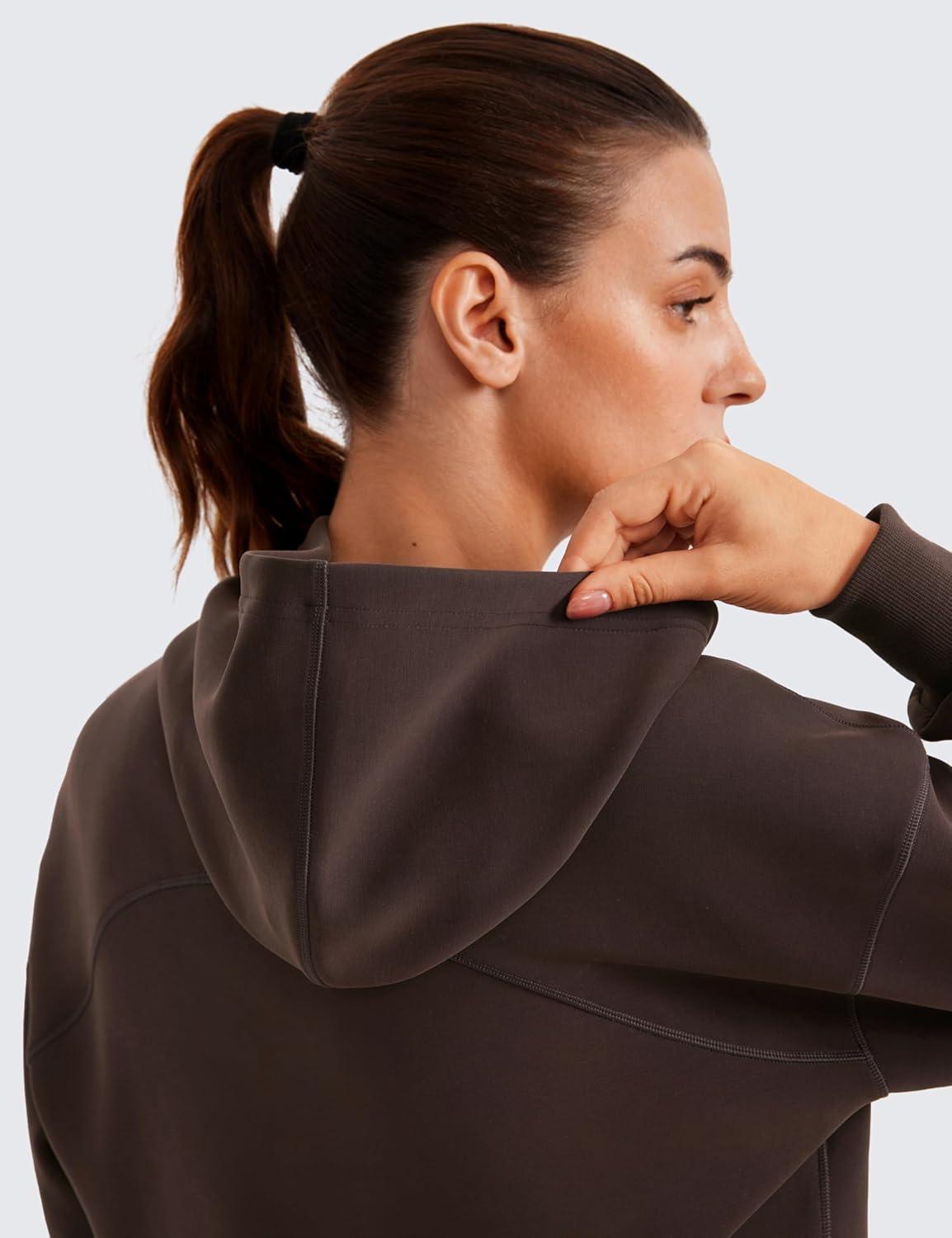 imageCRZ YOGA SoftAura Cropped Hoodies for Women Long Sleeve Pullover Basic Workout Casual Hooded SweatshirtsHot Fudge Brown