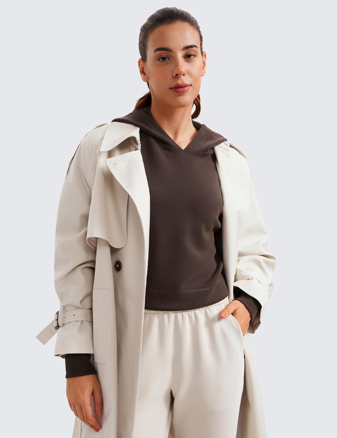 imageCRZ YOGA SoftAura Cropped Hoodies for Women Long Sleeve Pullover Basic Workout Casual Hooded SweatshirtsHot Fudge Brown