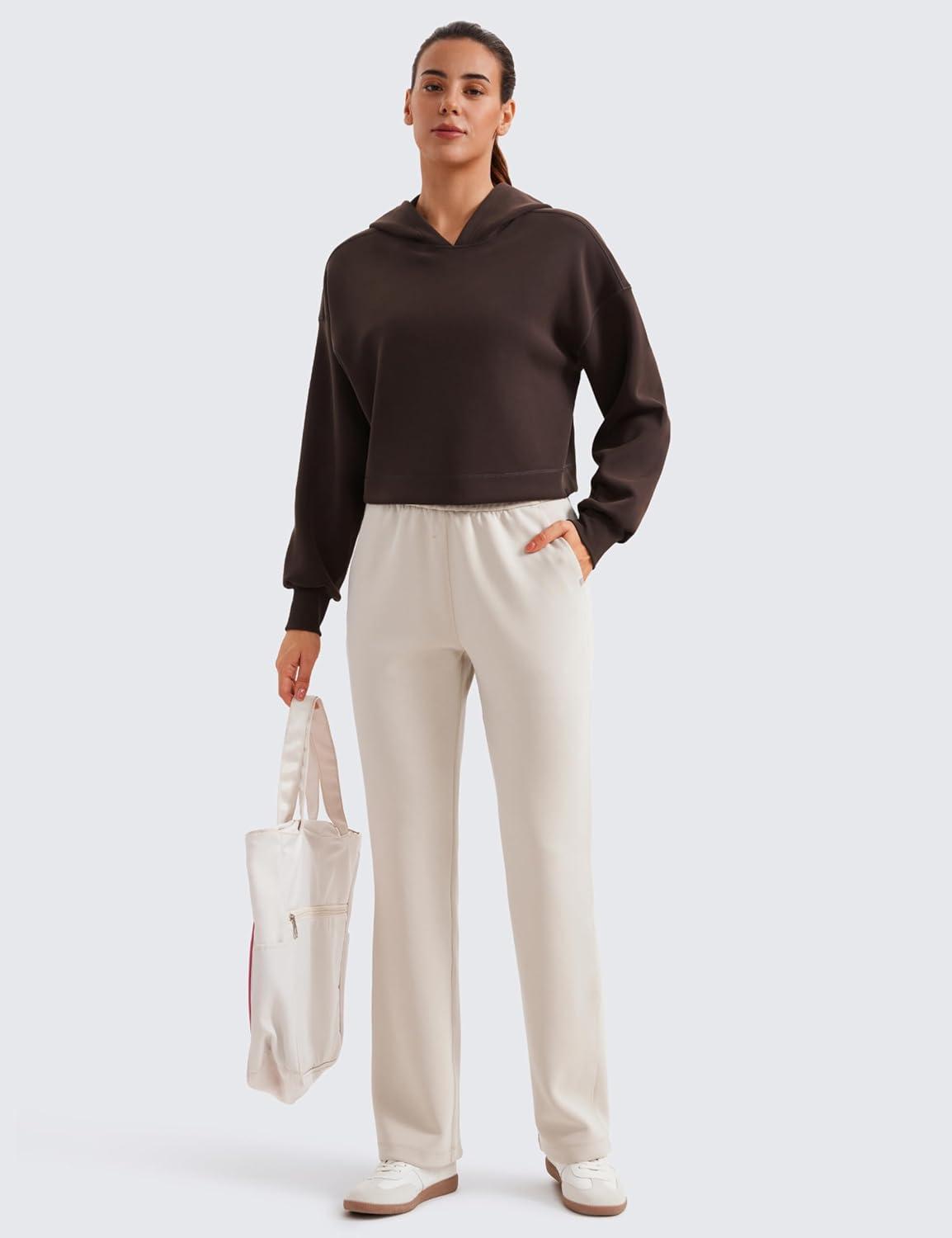 imageCRZ YOGA SoftAura Cropped Hoodies for Women Long Sleeve Pullover Basic Workout Casual Hooded SweatshirtsHot Fudge Brown