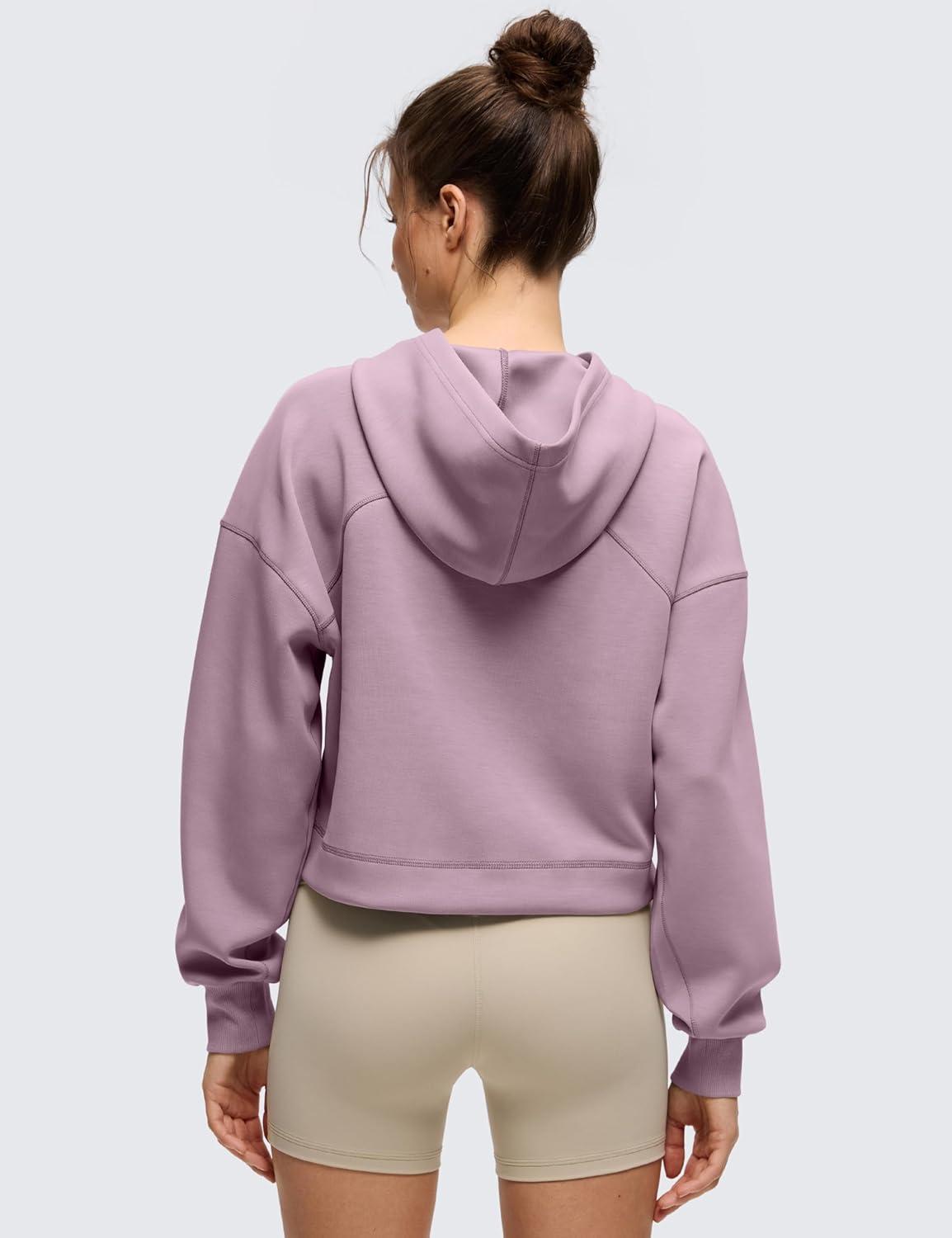 imageCRZ YOGA SoftAura Cropped Hoodies for Women Long Sleeve Pullover Basic Workout Casual Hooded SweatshirtsLight Lavender