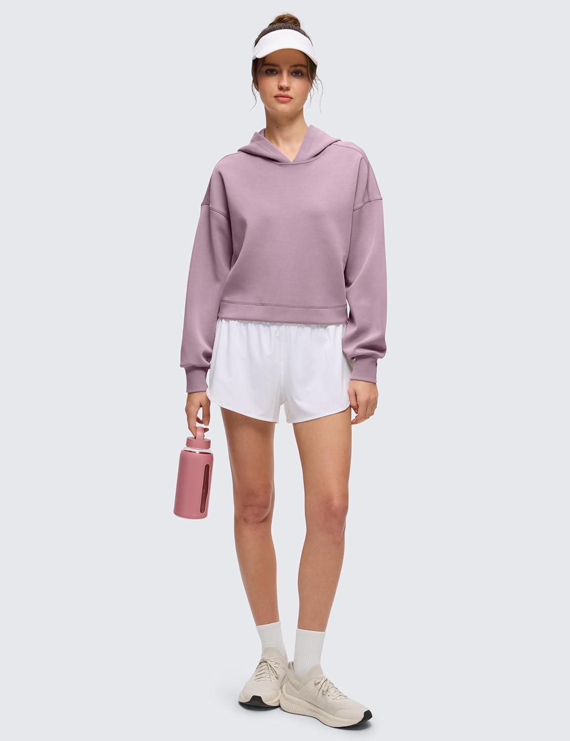 imageCRZ YOGA SoftAura Cropped Hoodies for Women Long Sleeve Pullover Basic Workout Casual Hooded SweatshirtsLight Lavender