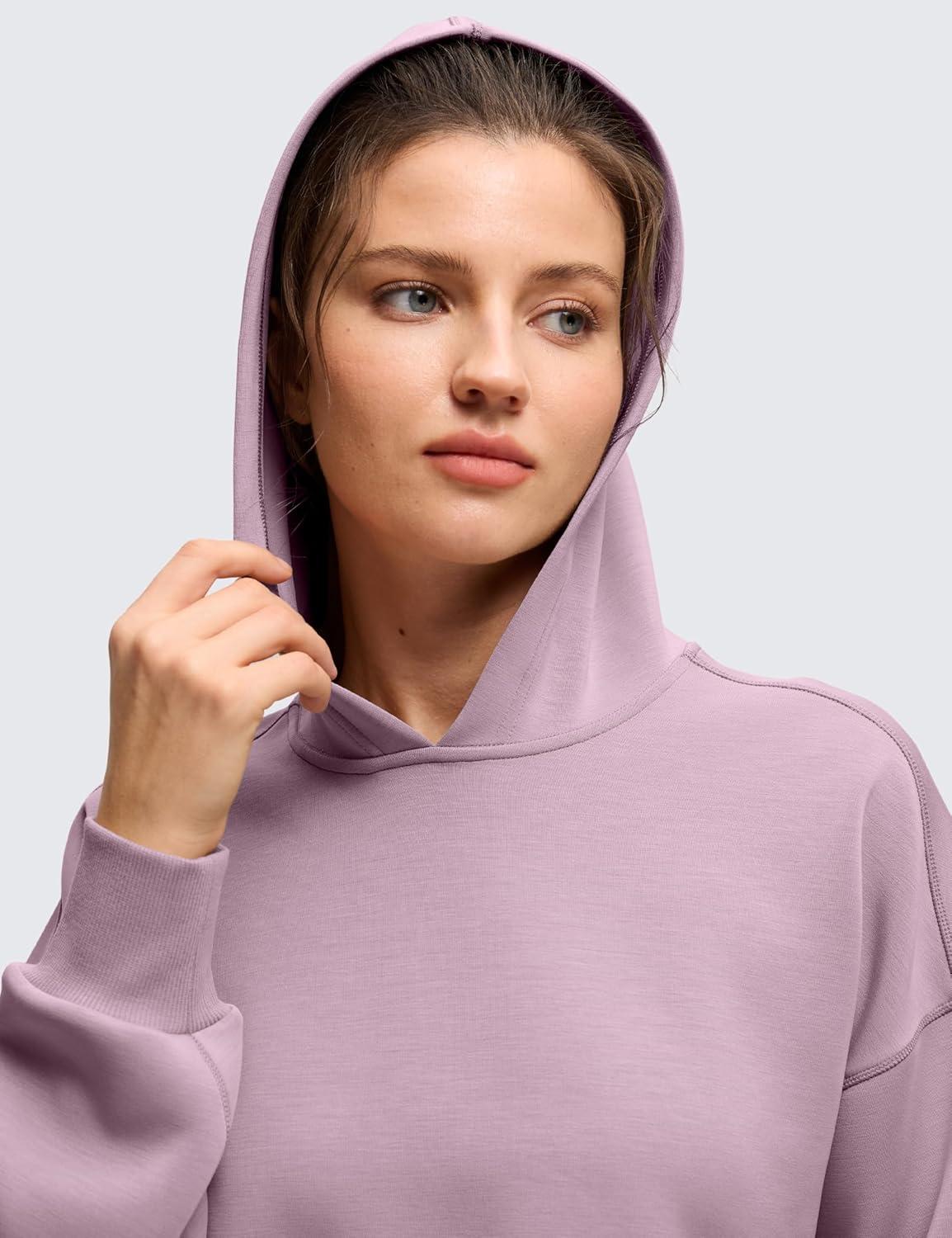 imageCRZ YOGA SoftAura Cropped Hoodies for Women Long Sleeve Pullover Basic Workout Casual Hooded SweatshirtsLight Lavender