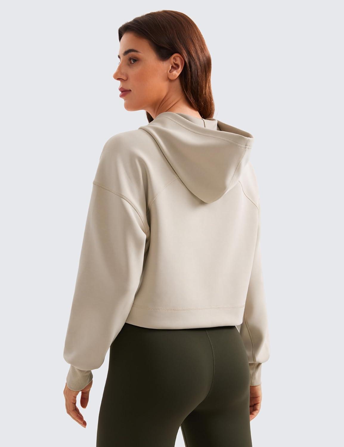 imageCRZ YOGA SoftAura Cropped Hoodies for Women Long Sleeve Pullover Basic Workout Casual Hooded SweatshirtsMojave Tan
