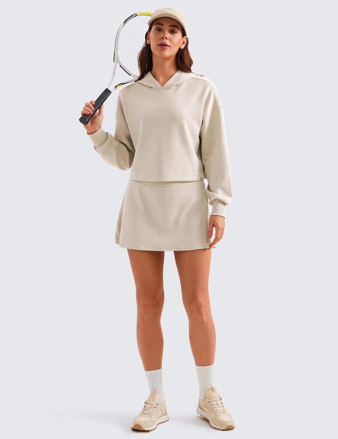 imageCRZ YOGA SoftAura Cropped Hoodies for Women Long Sleeve Pullover Basic Workout Casual Hooded SweatshirtsMojave Tan