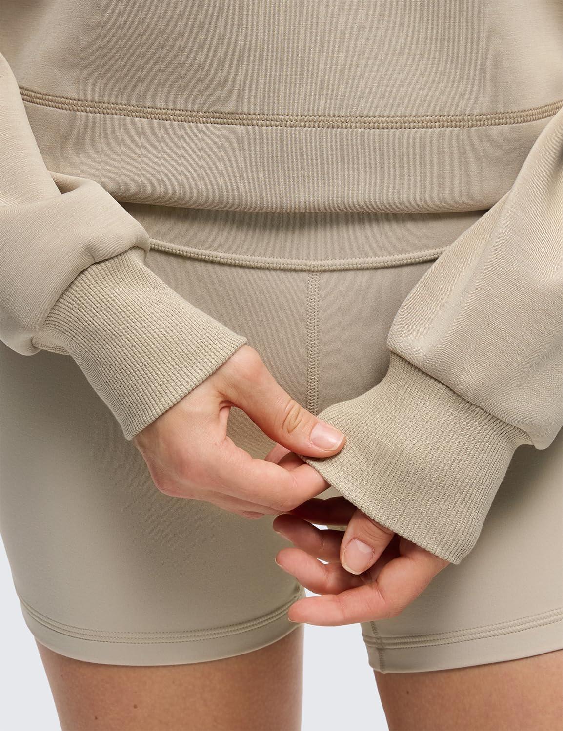 imageCRZ YOGA SoftAura Cropped Hoodies for Women Long Sleeve Pullover Basic Workout Casual Hooded SweatshirtsOak