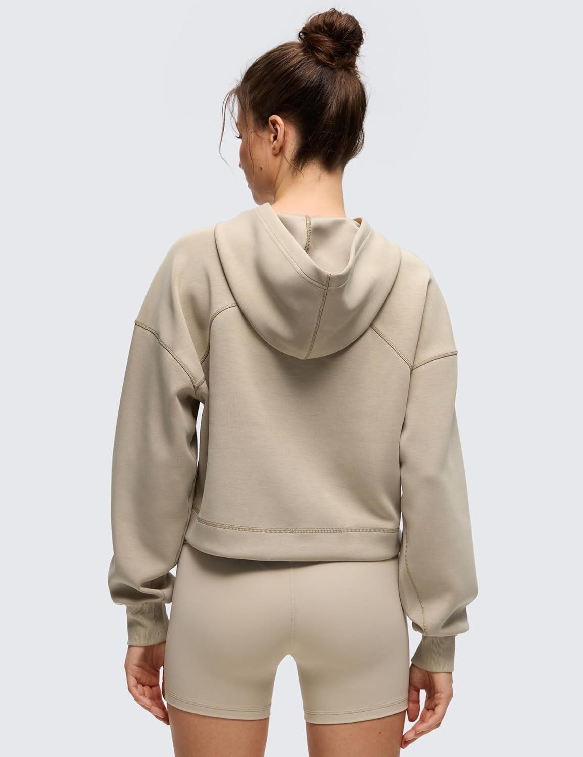 imageCRZ YOGA SoftAura Cropped Hoodies for Women Long Sleeve Pullover Basic Workout Casual Hooded SweatshirtsOak