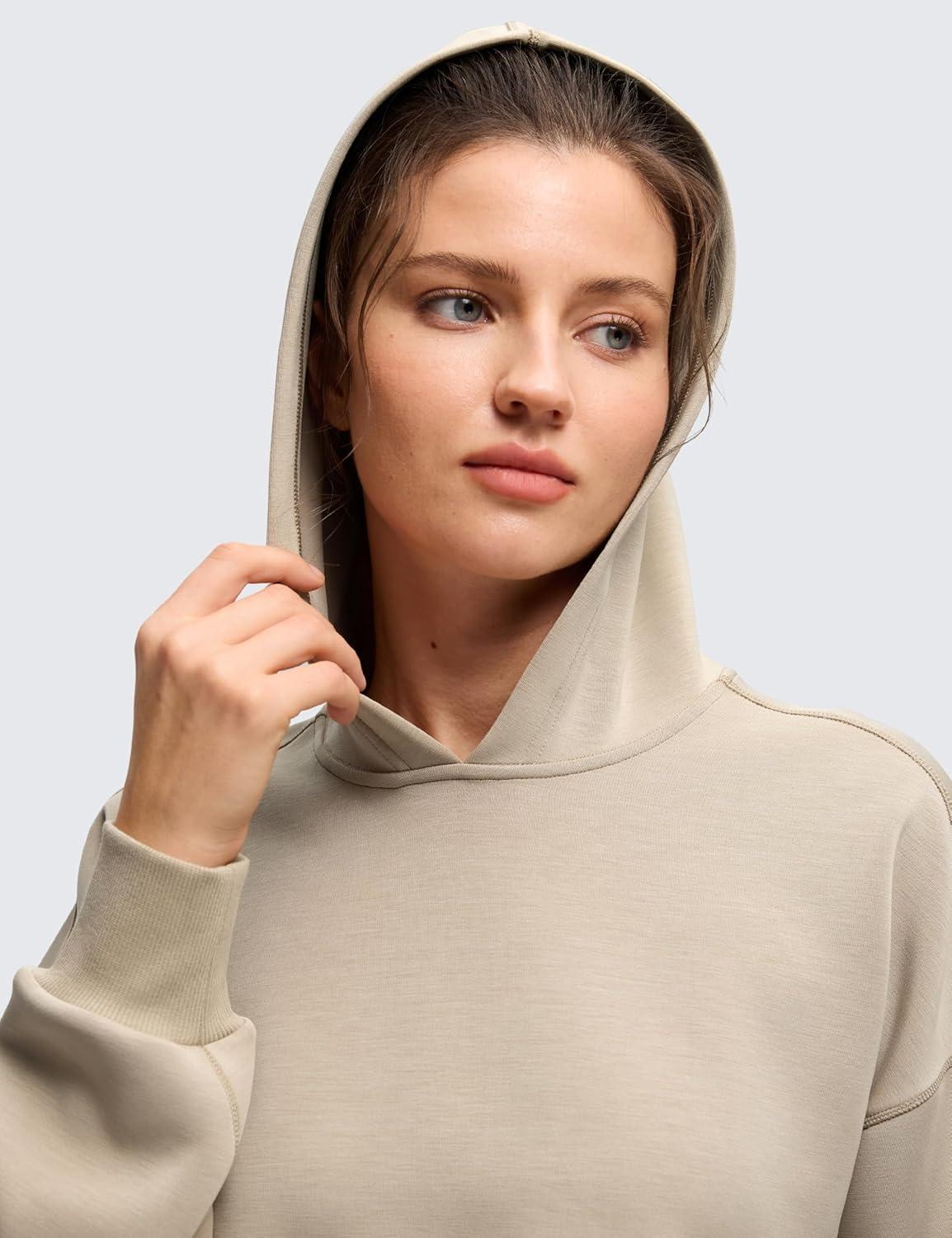 imageCRZ YOGA SoftAura Cropped Hoodies for Women Long Sleeve Pullover Basic Workout Casual Hooded SweatshirtsOak